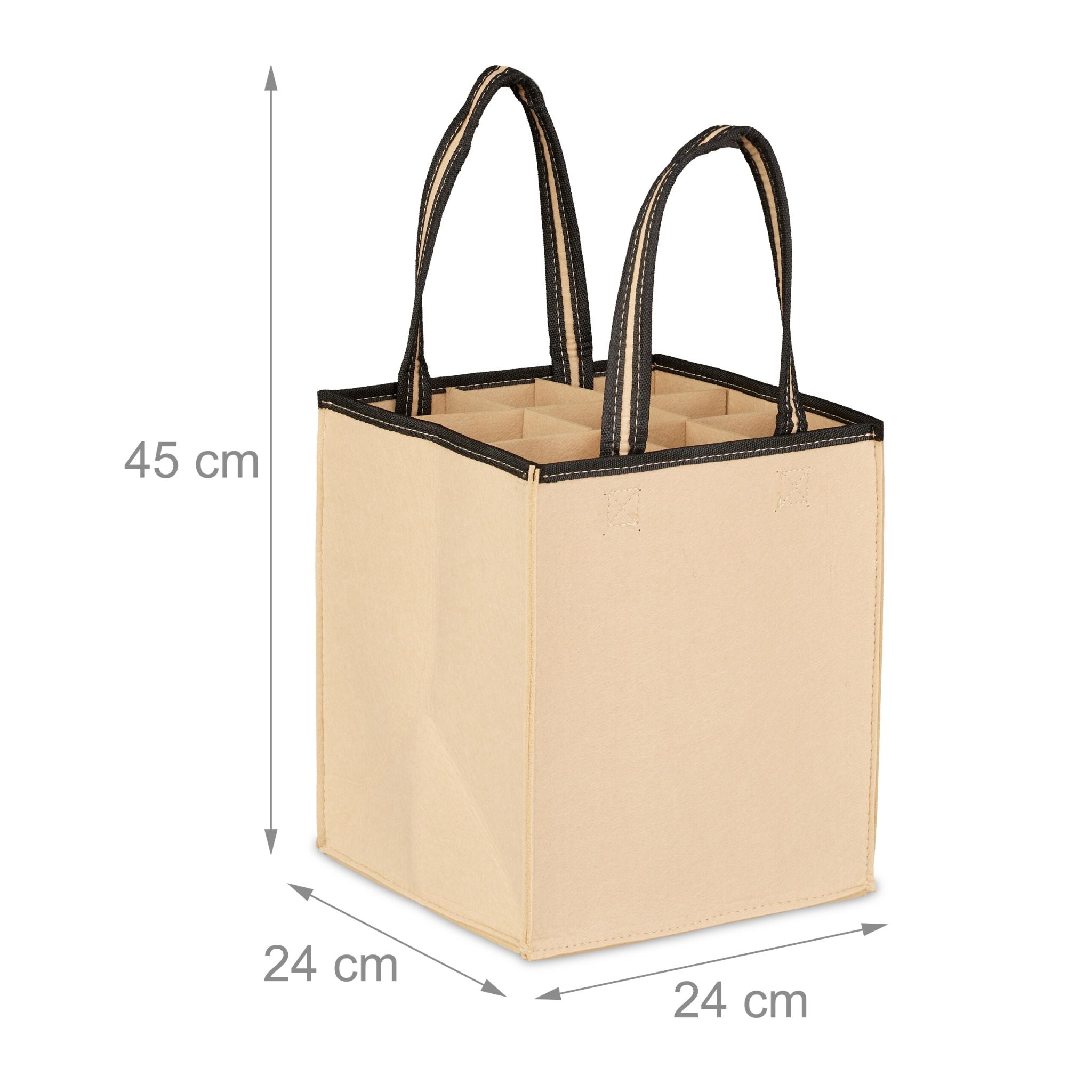 Flaschentasche für 9 Flaschen Filz Beige-Schwarz von Relaxdays