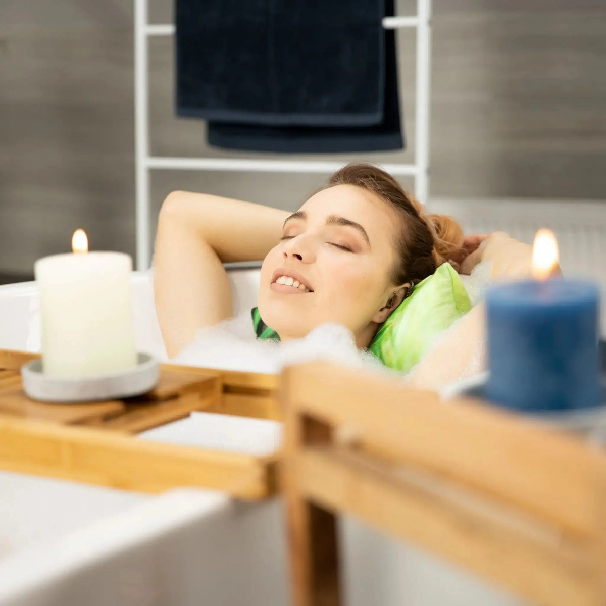 Badewannenablage Bambus Weiss-Hellbraun von Relaxdays