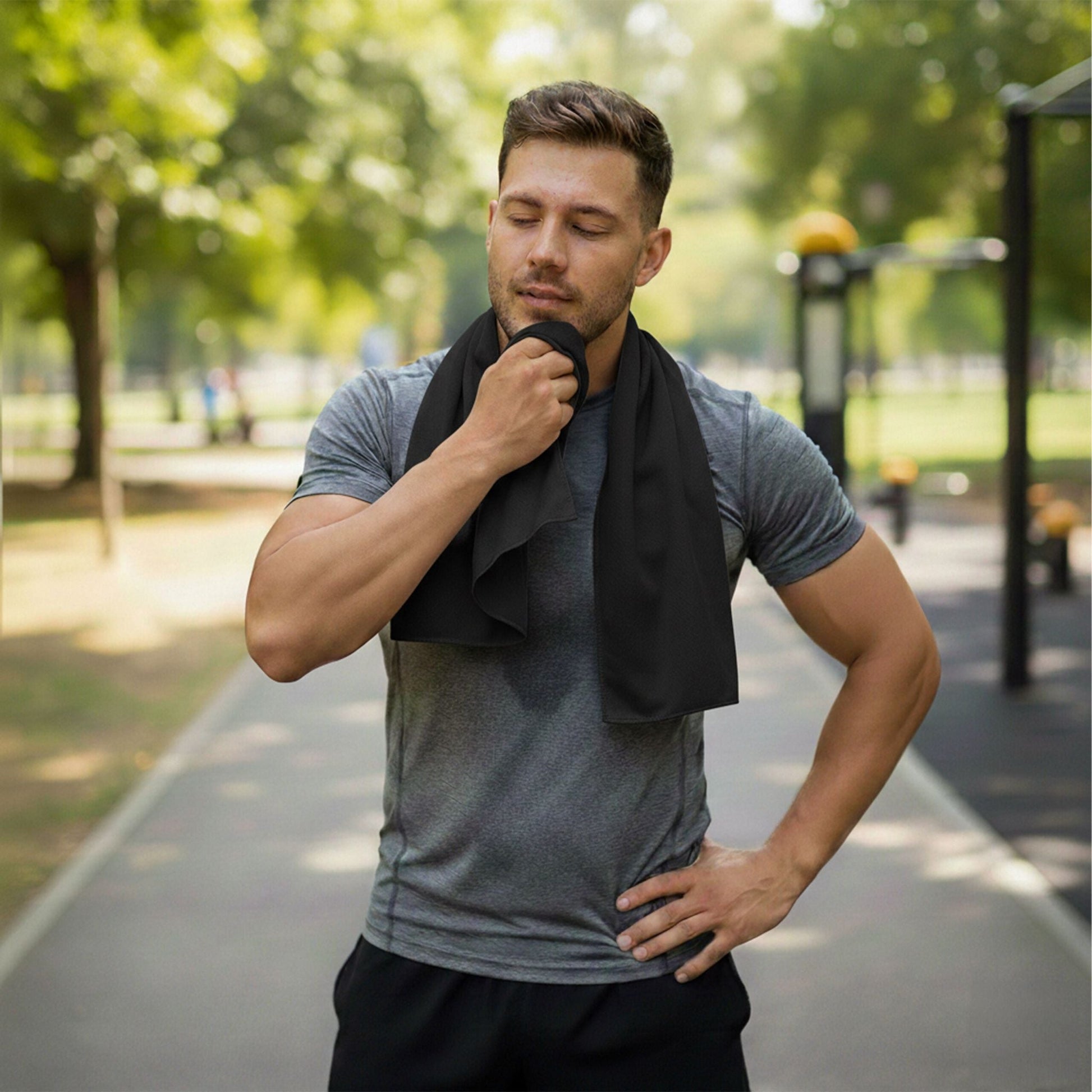 Kühlendes Handtuch 2er Pack Schwarz-Transparent-Grau von Relaxdays
