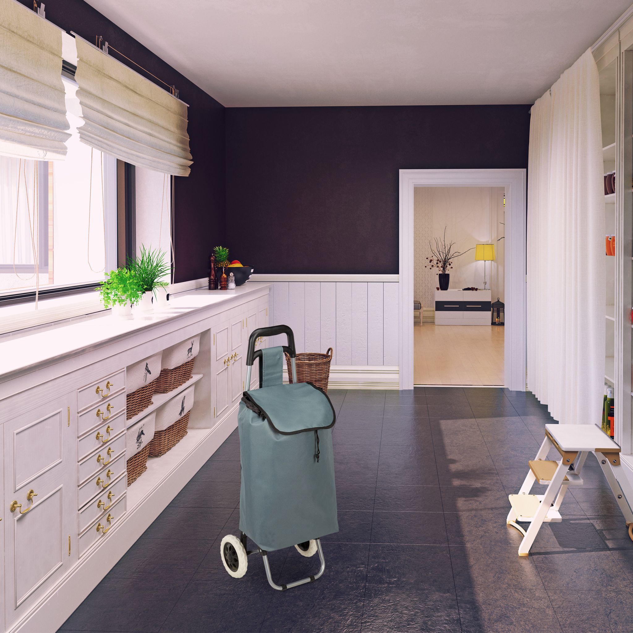 Einkaufstrolley klappbar Schwarz-Silber-Grau von Relaxdays