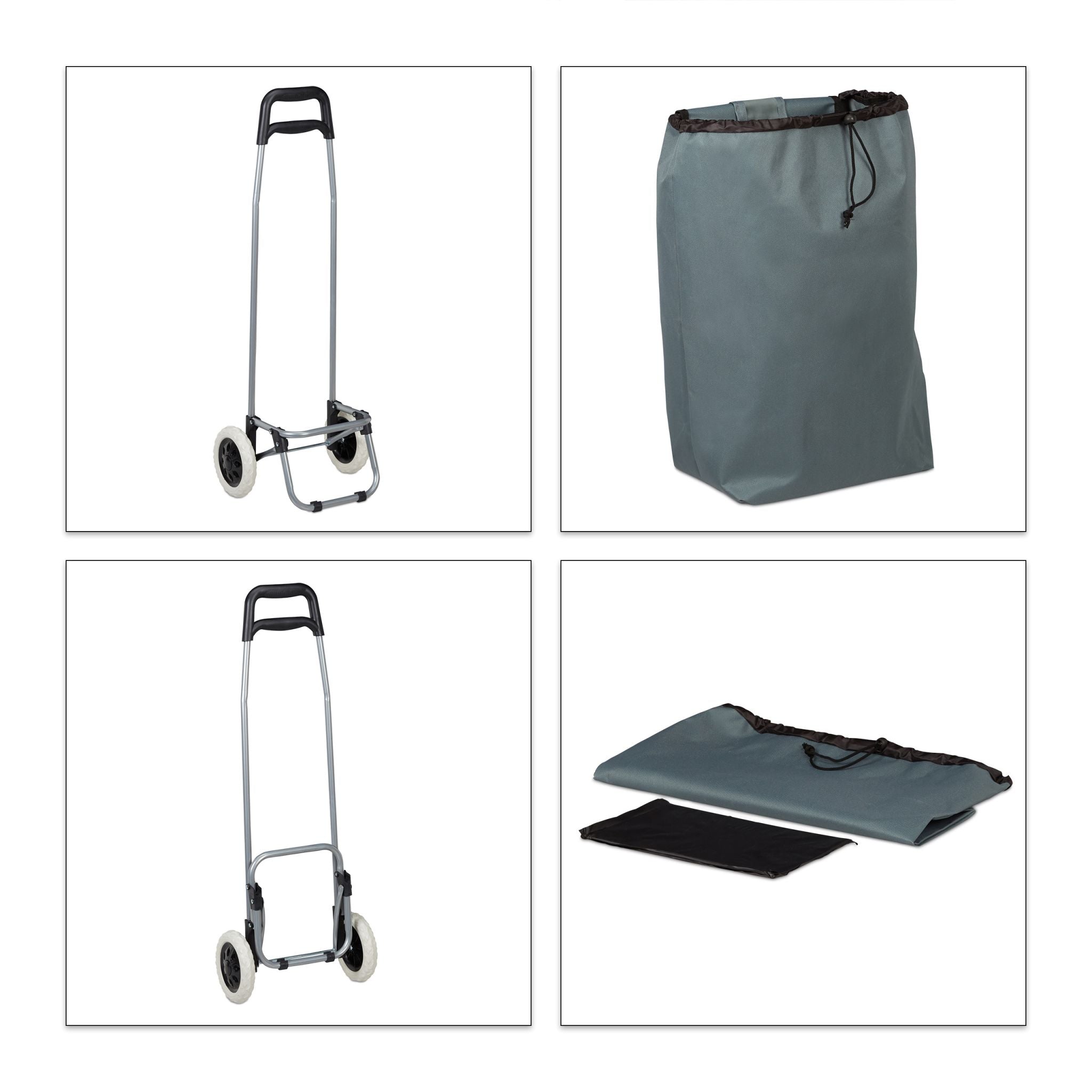 Einkaufstrolley klappbar Schwarz-Silber-Grau von Relaxdays