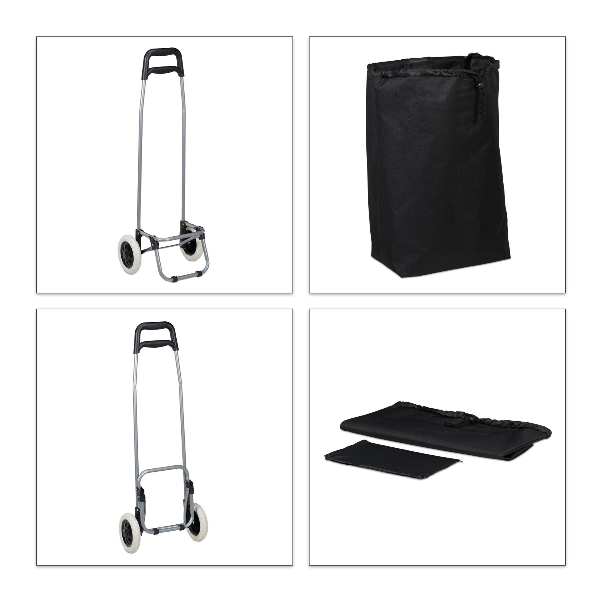 Einkaufstrolley klappbar Schwarz-Silber von Relaxdays