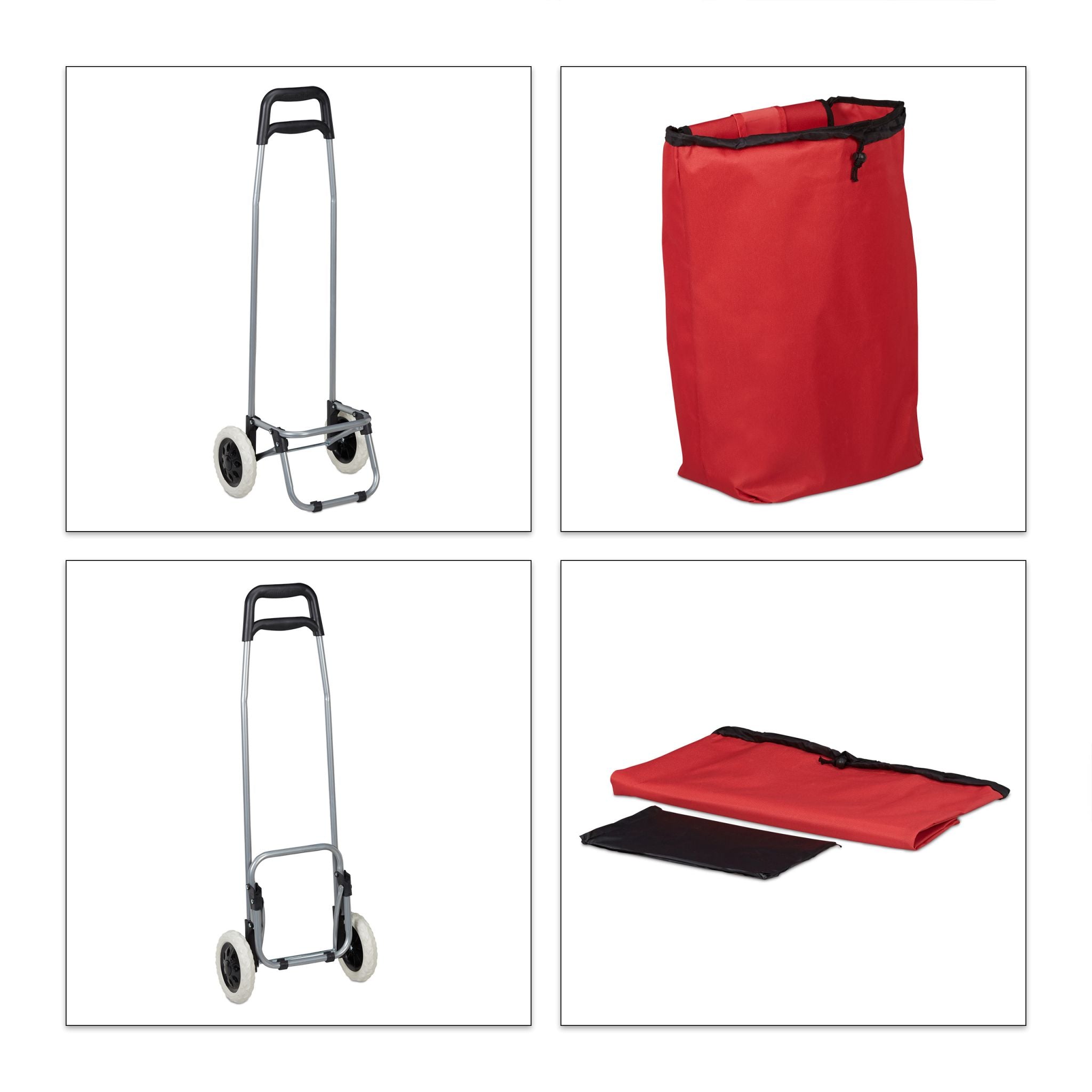 Einkaufstrolley klappbar Rot-Schwarz-Silber von Relaxdays
