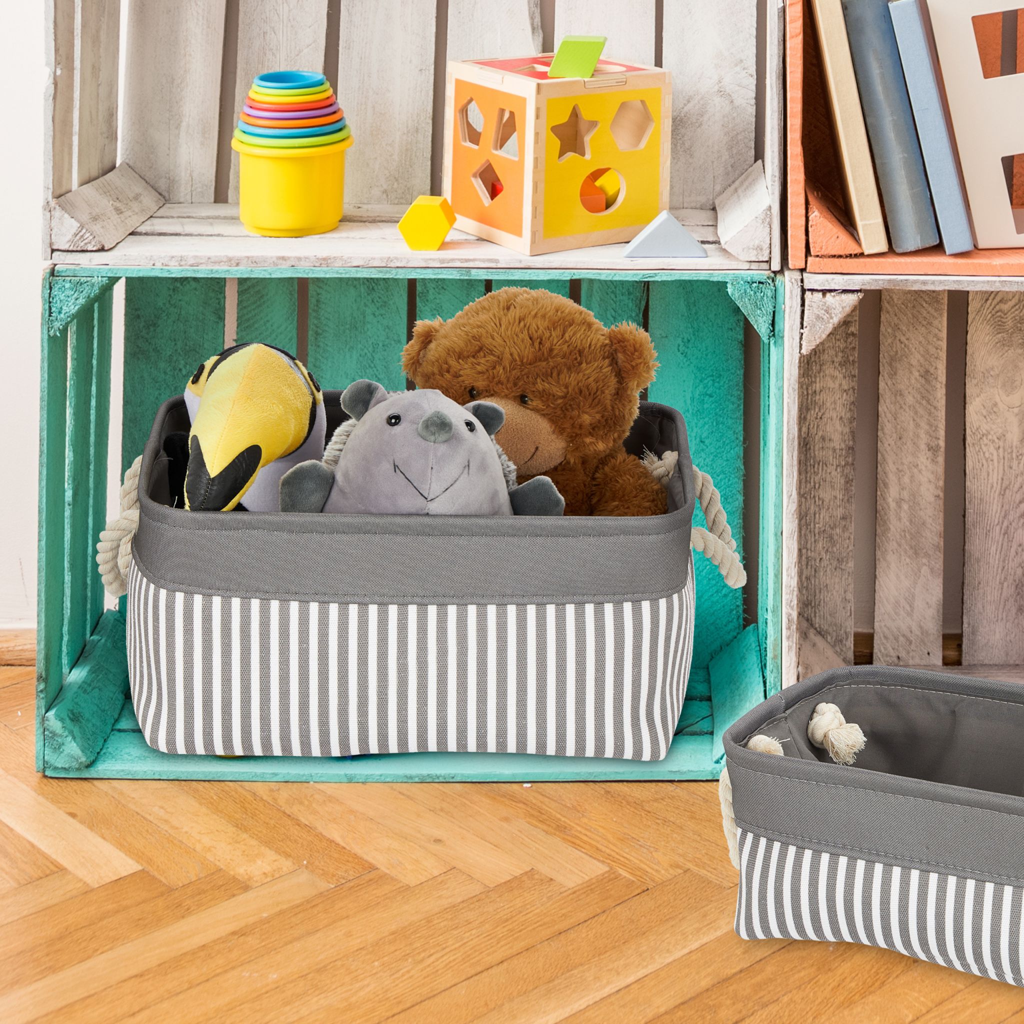 Aufbewahrungskörbe 3 Grössen Set Weiss-Grau von Relaxdays
