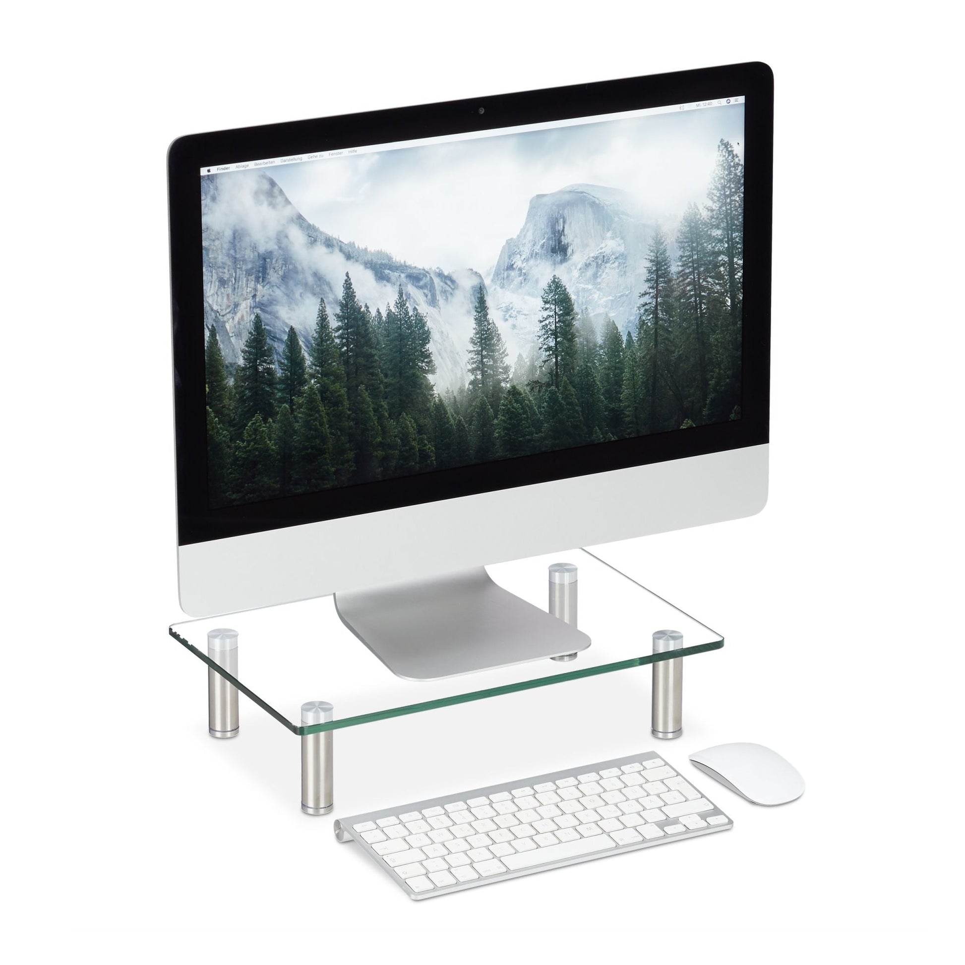 Bildschirmständer Glas Silber-Transparent von Relaxdays
