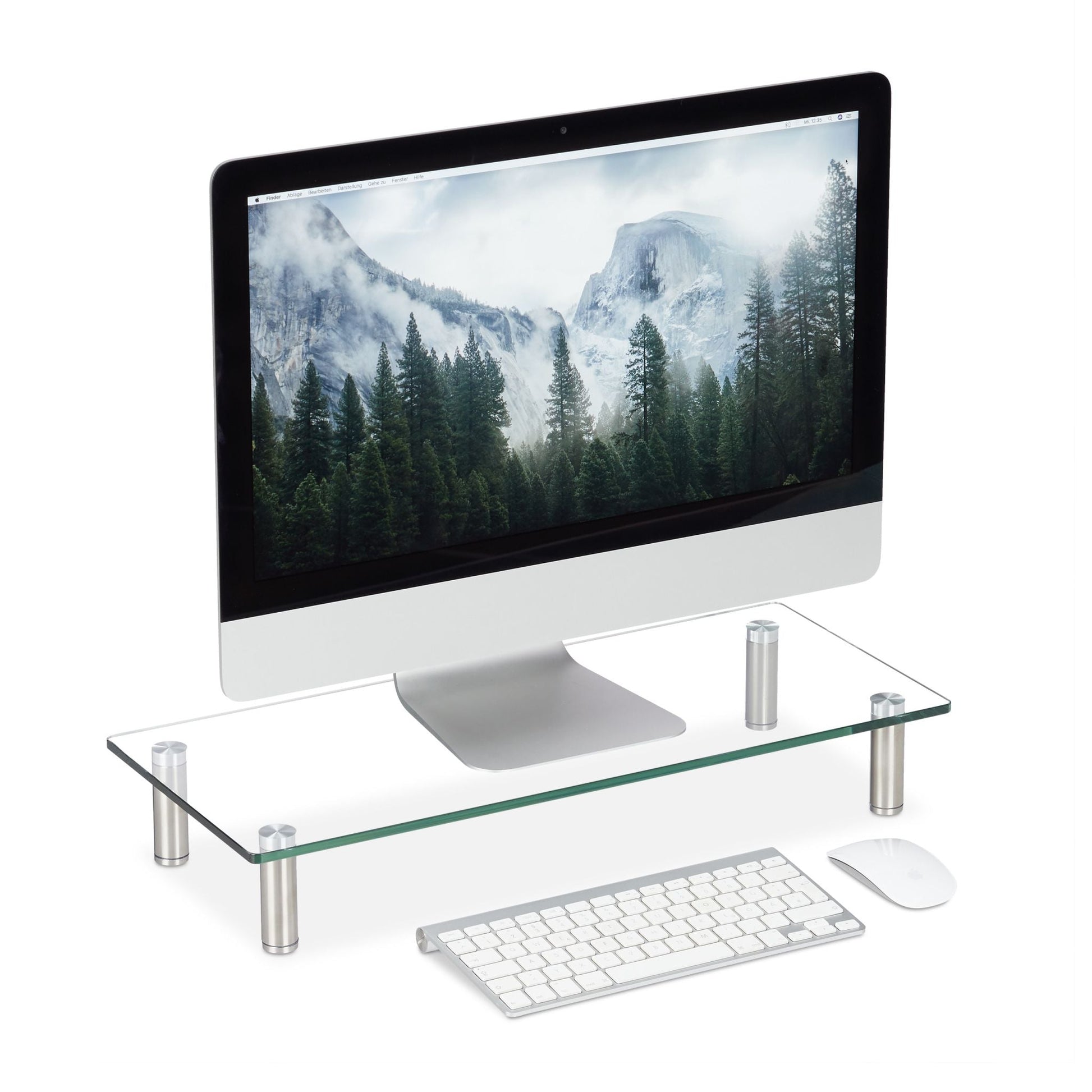 Bildschirmständer Glas Silber-Transparent von Relaxdays