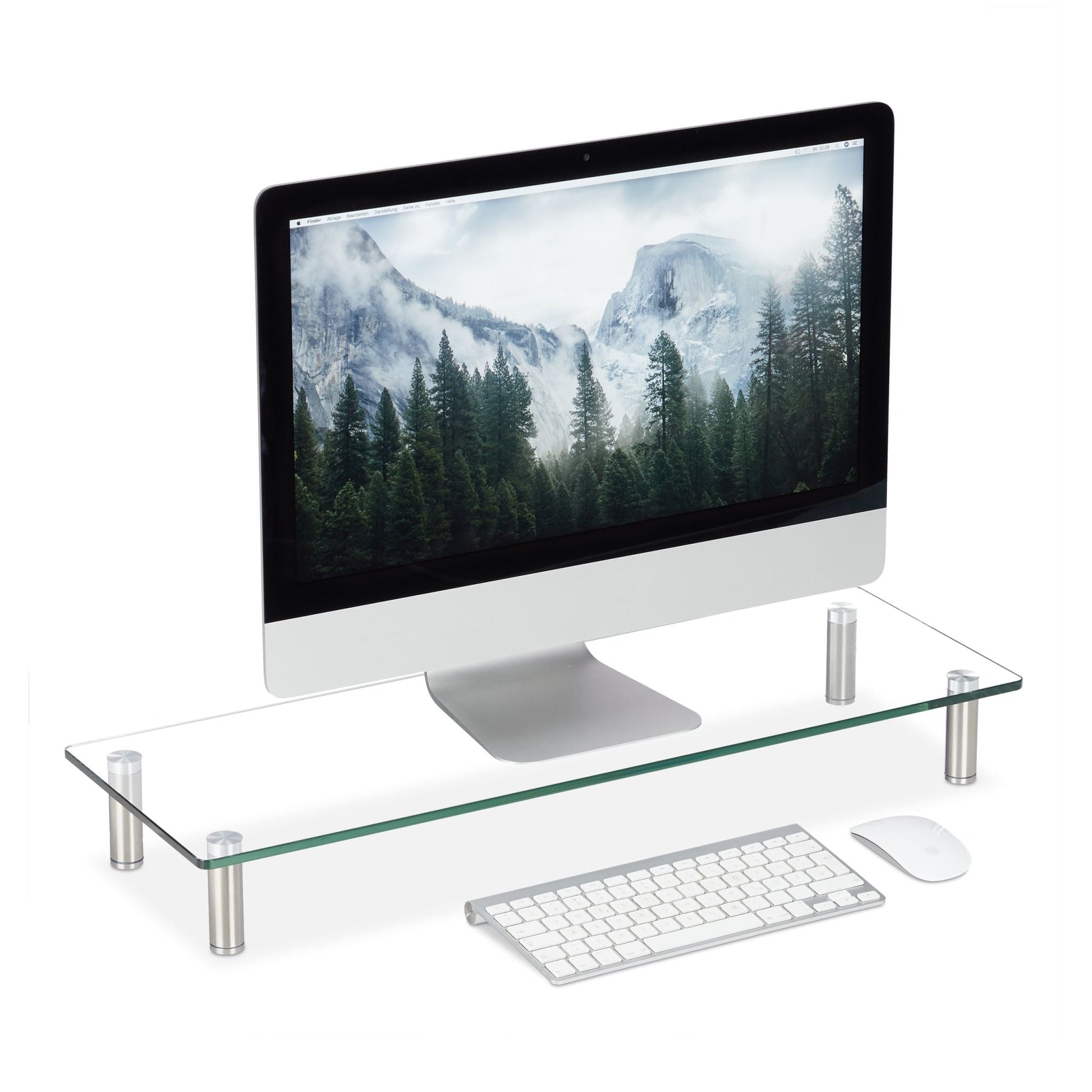 Bildschirmständer Glas Silber-Transparent von Relaxdays