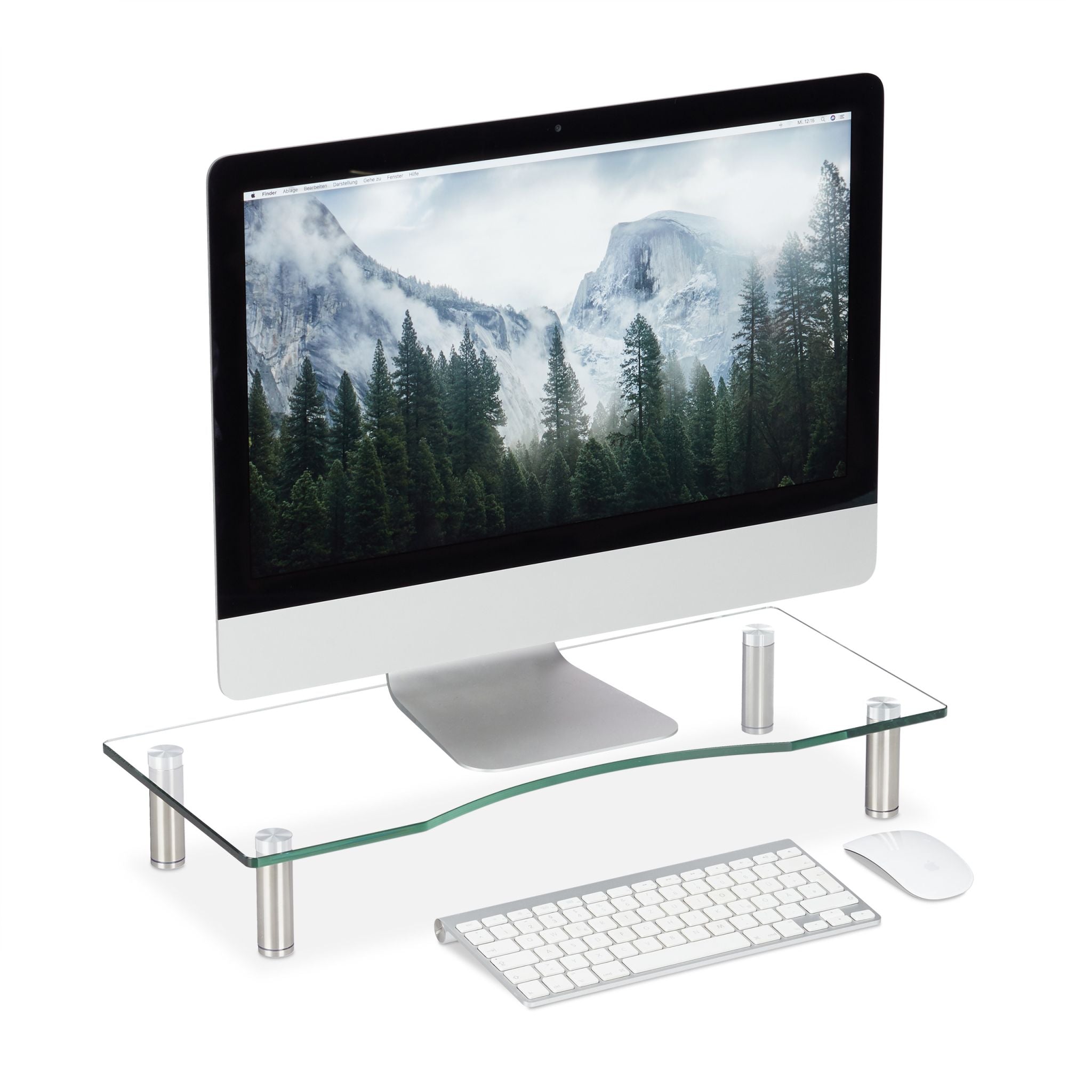Bildschirmständer Glas Silber-Transparent von Relaxdays