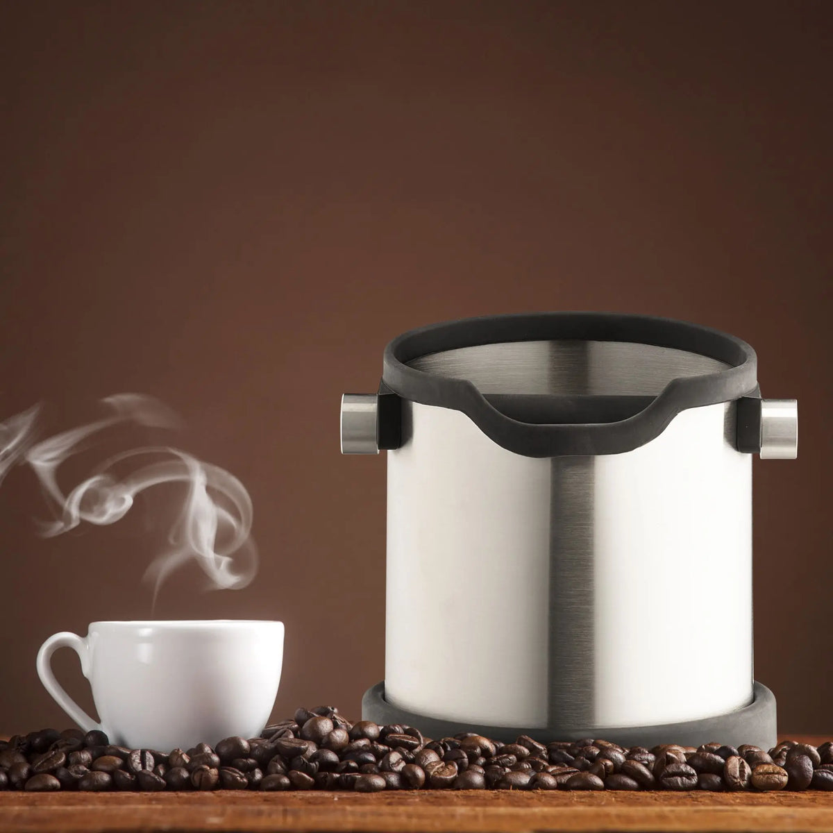 Abklopfbehälter für Kaffeesatz Schwarz-Silber von Relaxdays