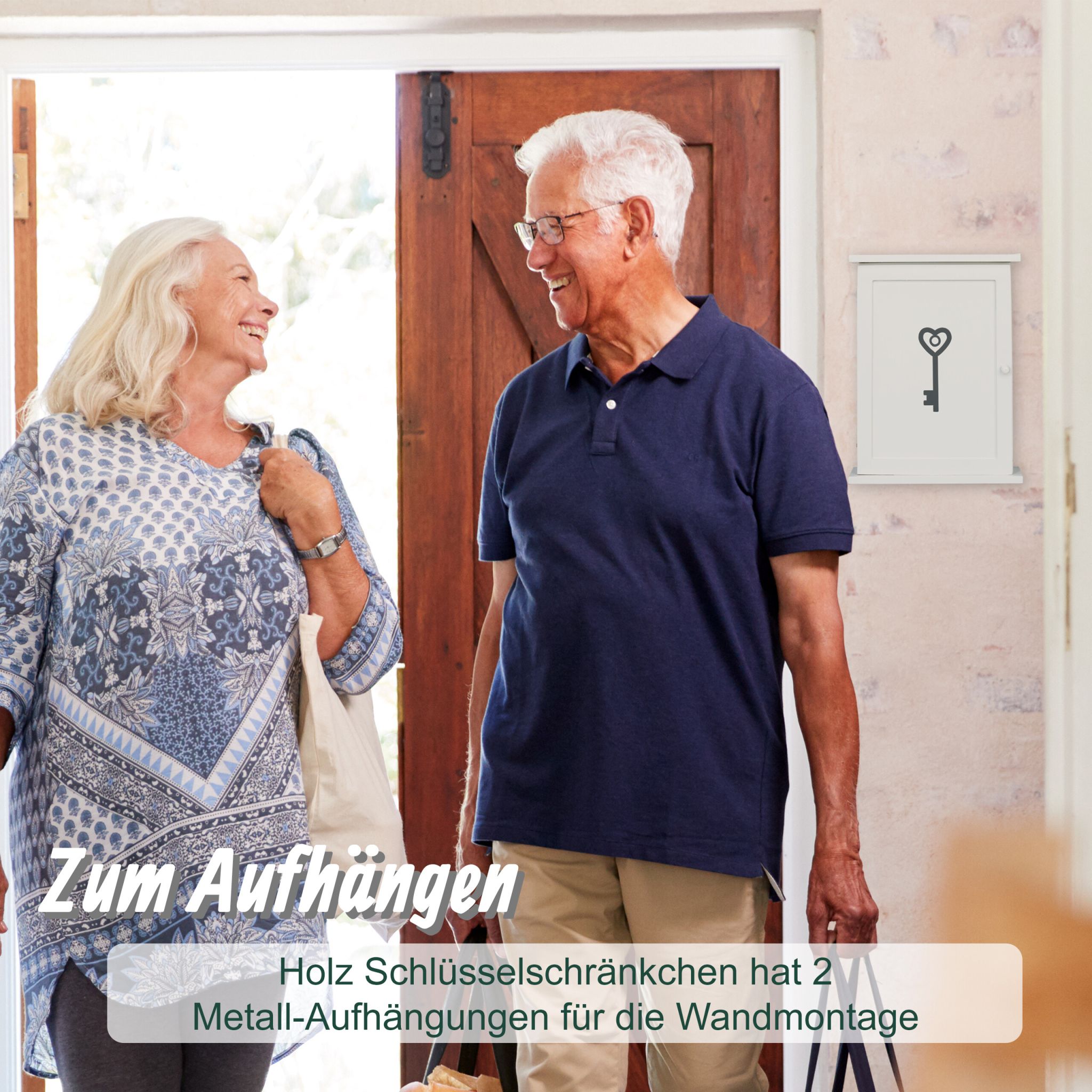 Schlüsselkasten Holz mit Motiv Weiss-Grau von Relaxdays