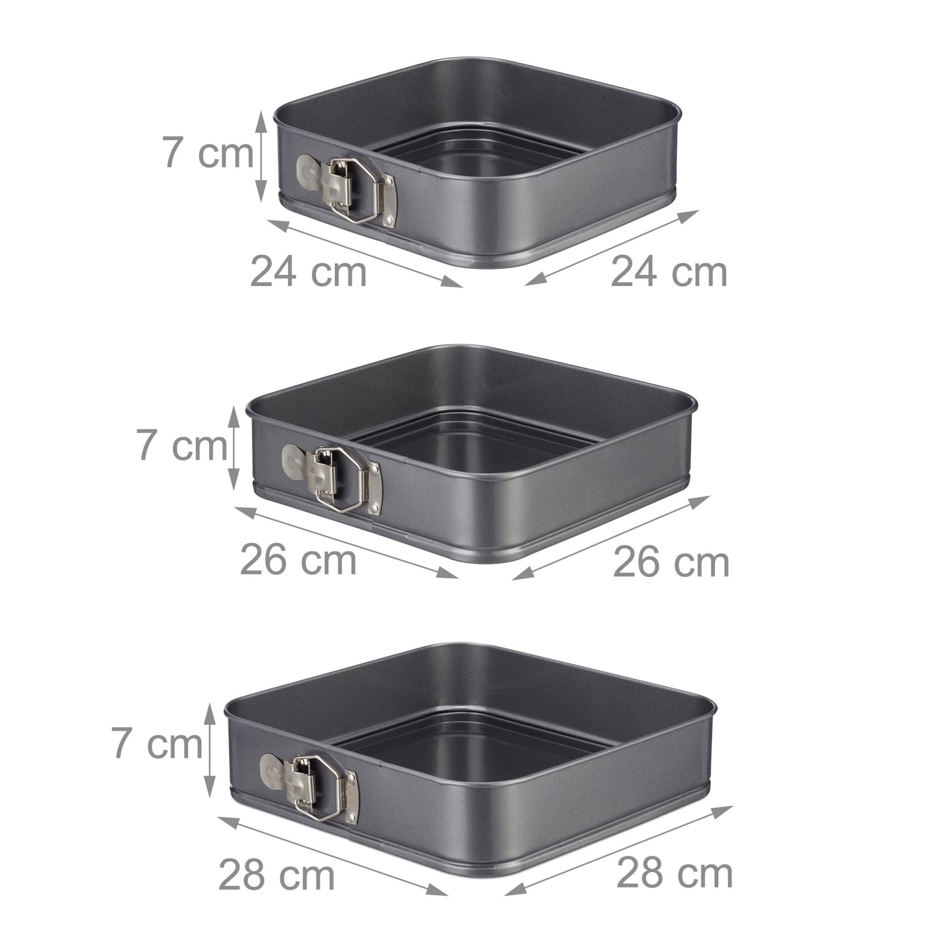 Quadratische Springform 3er-Set Anthrazit von Relaxdays