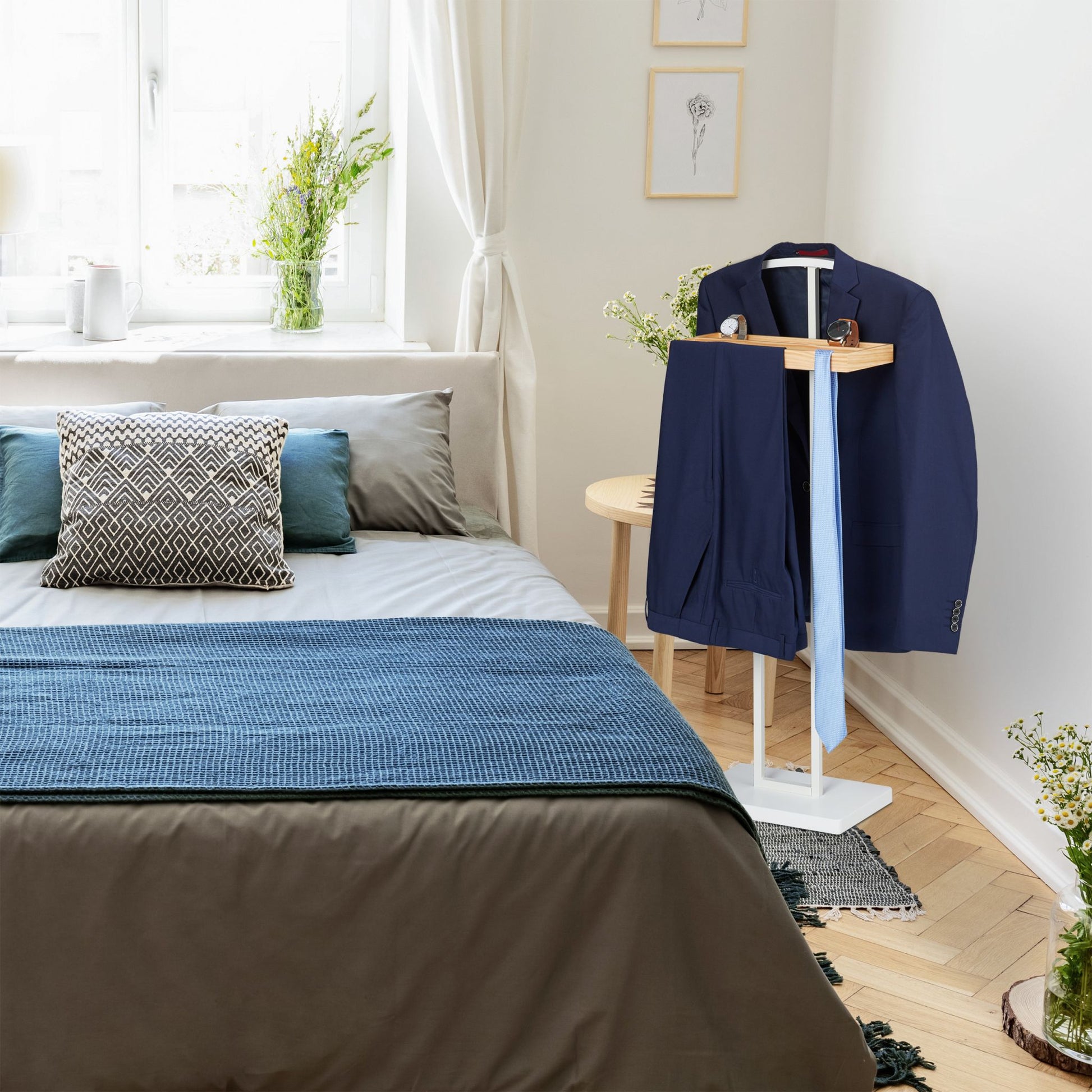 Stummer Diener mit Ablage Weiss-Hellbraun von Relaxdays