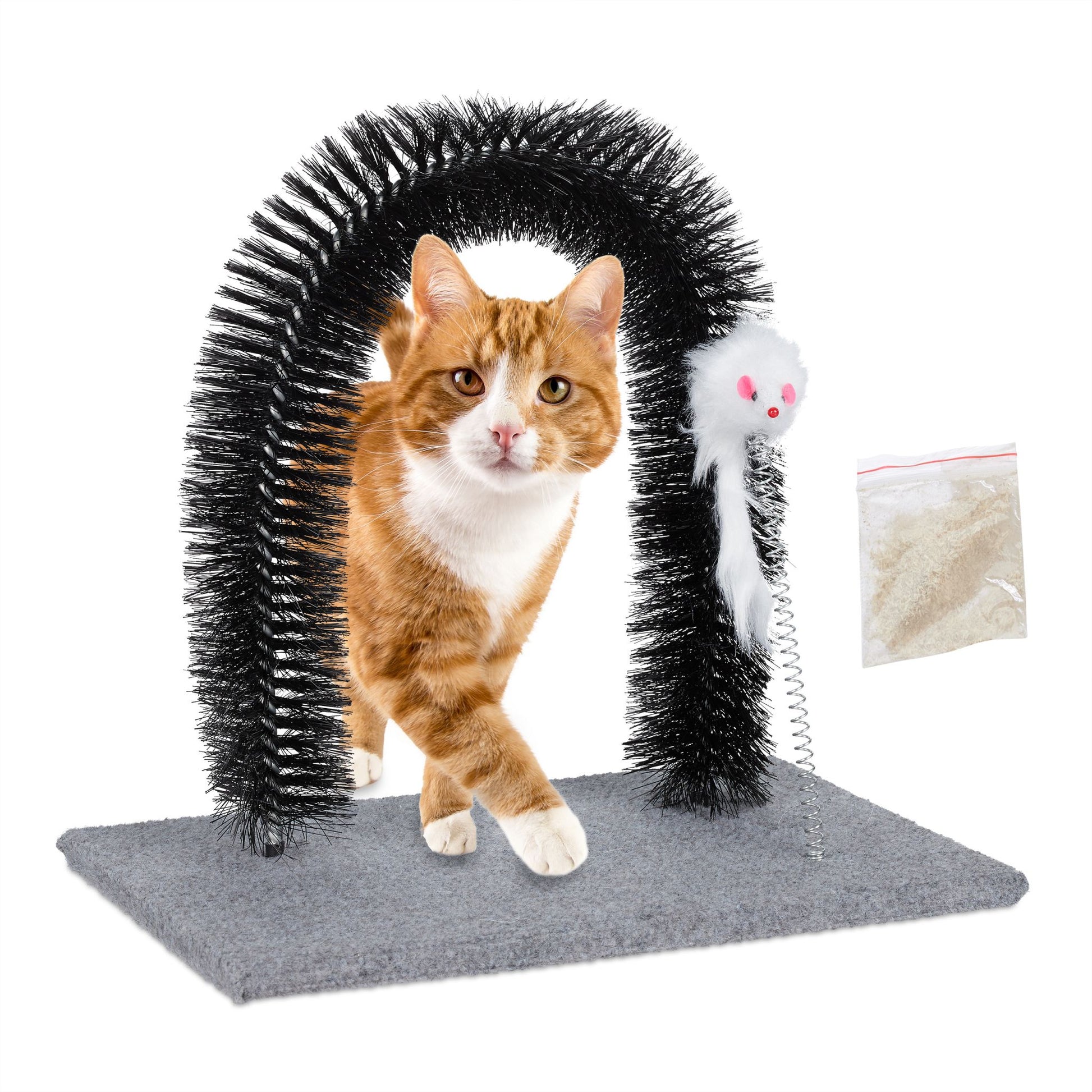 Kratzbogen für Katzen mit Spielmaus Weiss-Schwarz-Grau von Relaxdays