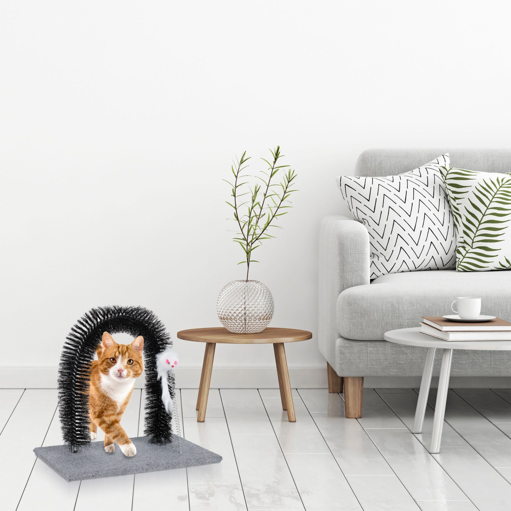 Kratzbogen für Katzen mit Spielmaus Weiss-Schwarz-Grau von Relaxdays