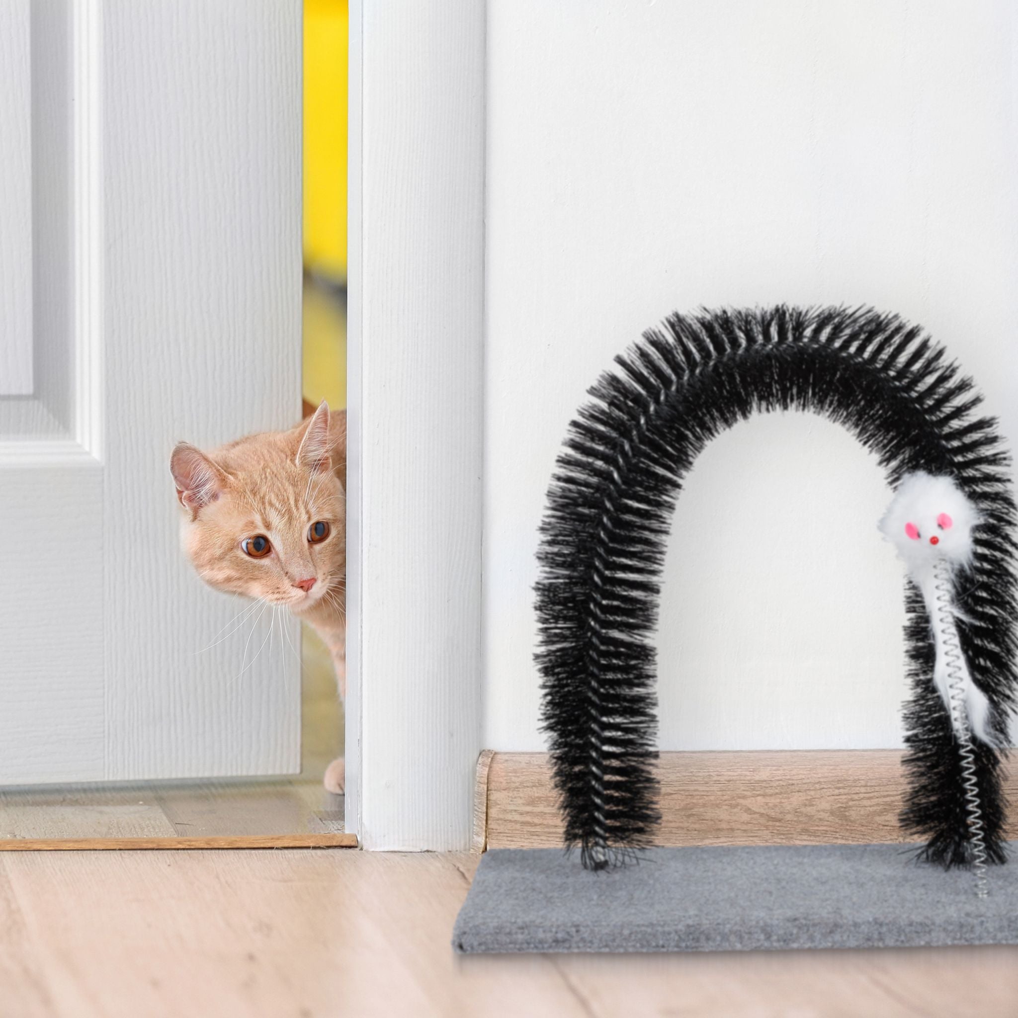 Kratzbogen für Katzen mit Spielmaus Weiss-Schwarz-Grau von Relaxdays