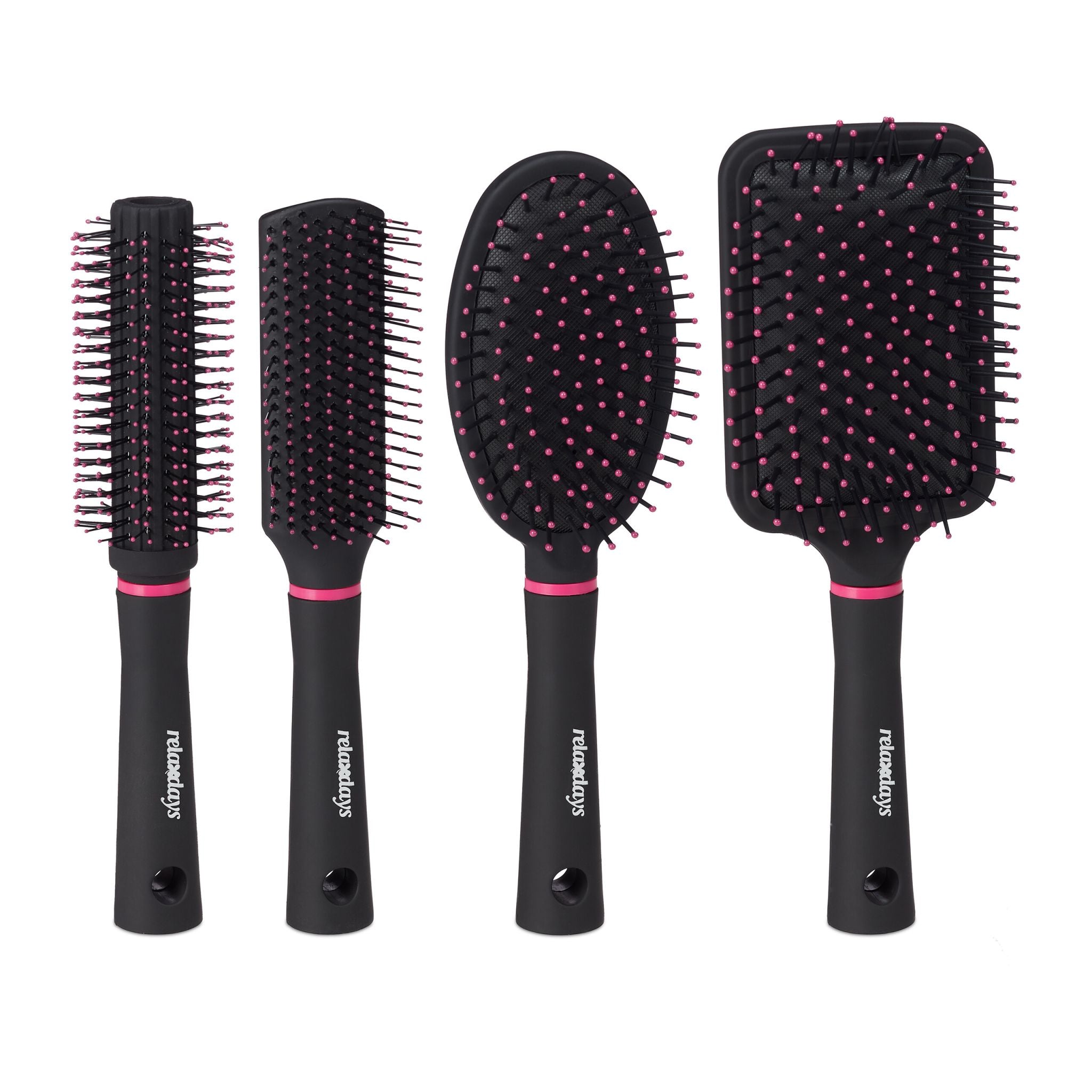 Haarbürste 4er-Set Pink-Schwarz von Relaxdays