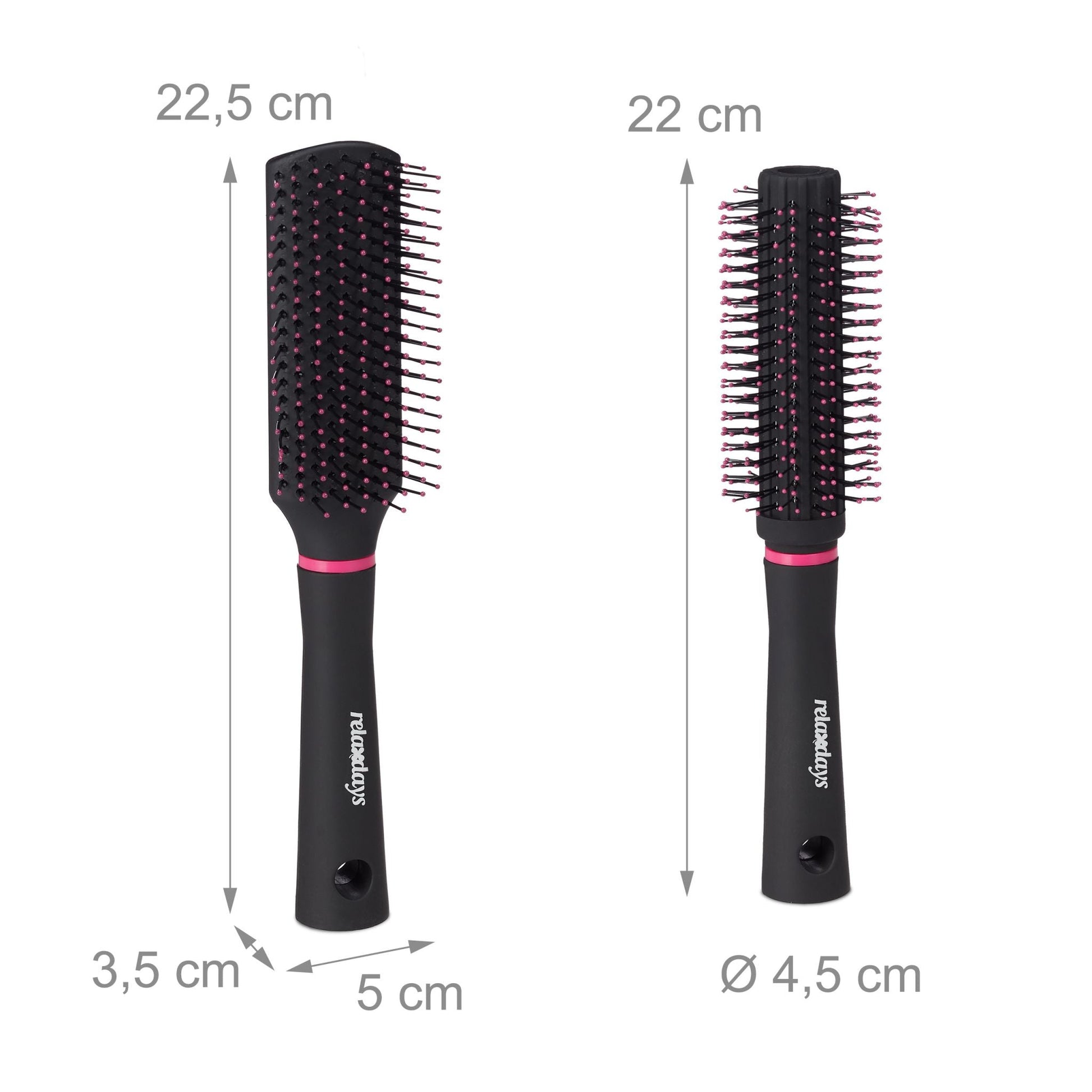 Haarbürste 4er-Set Pink-Schwarz von Relaxdays