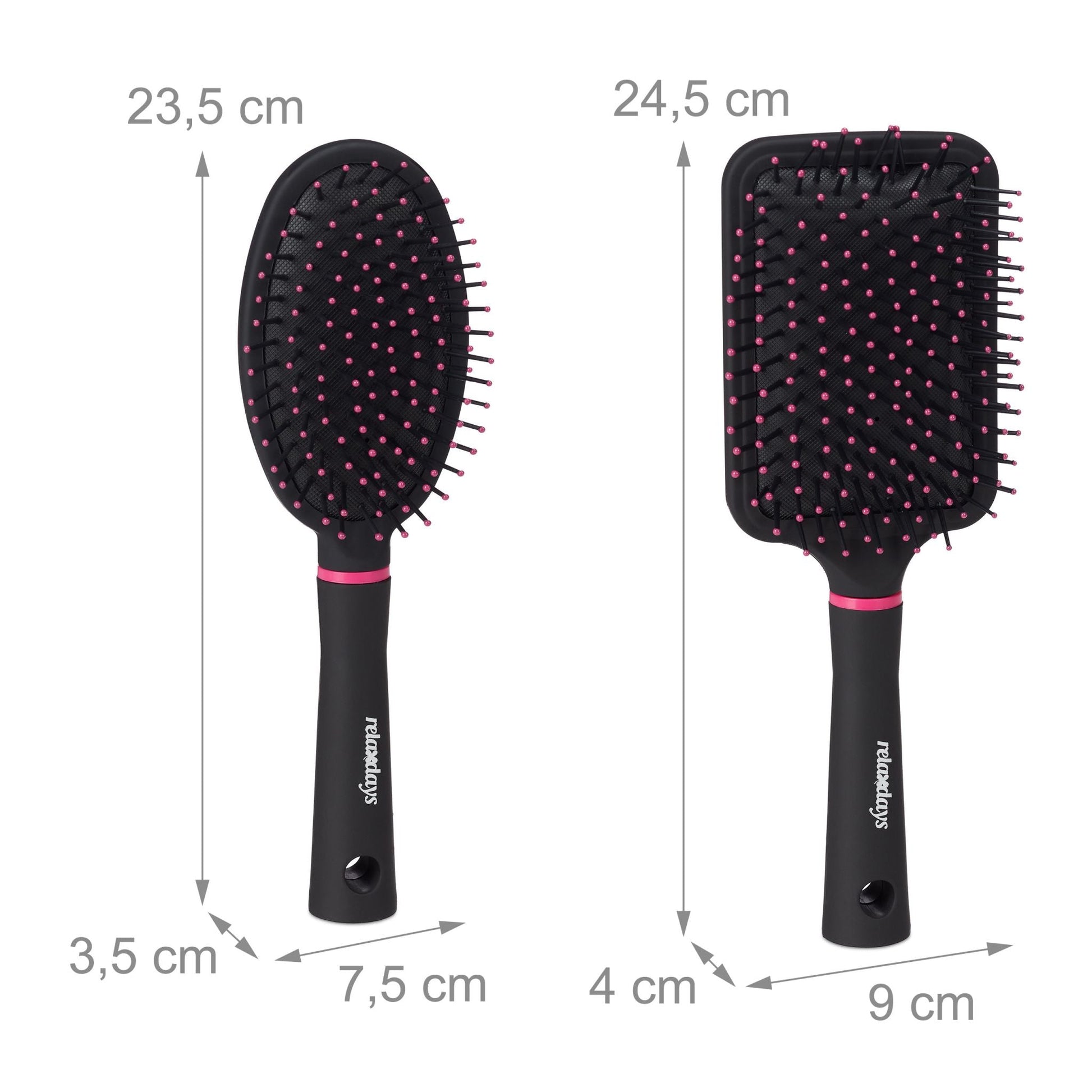 Haarbürste 4er-Set Pink-Schwarz von Relaxdays