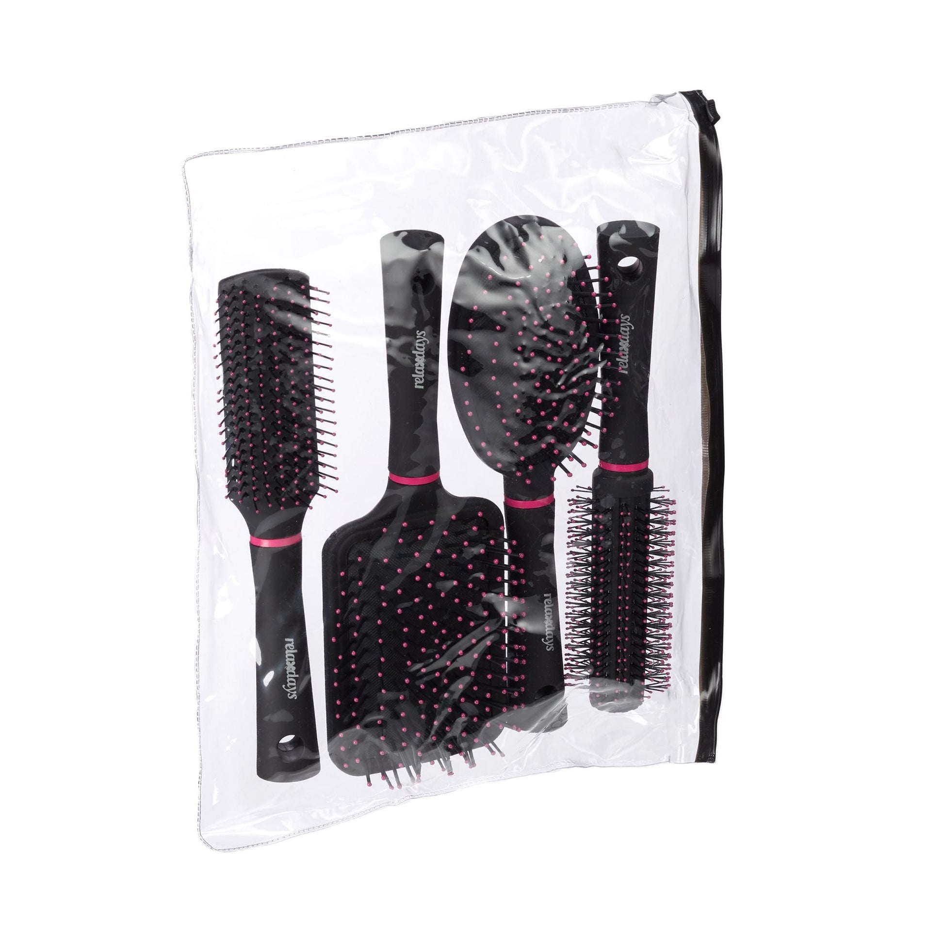 Haarbürste 4er-Set Pink-Schwarz von Relaxdays
