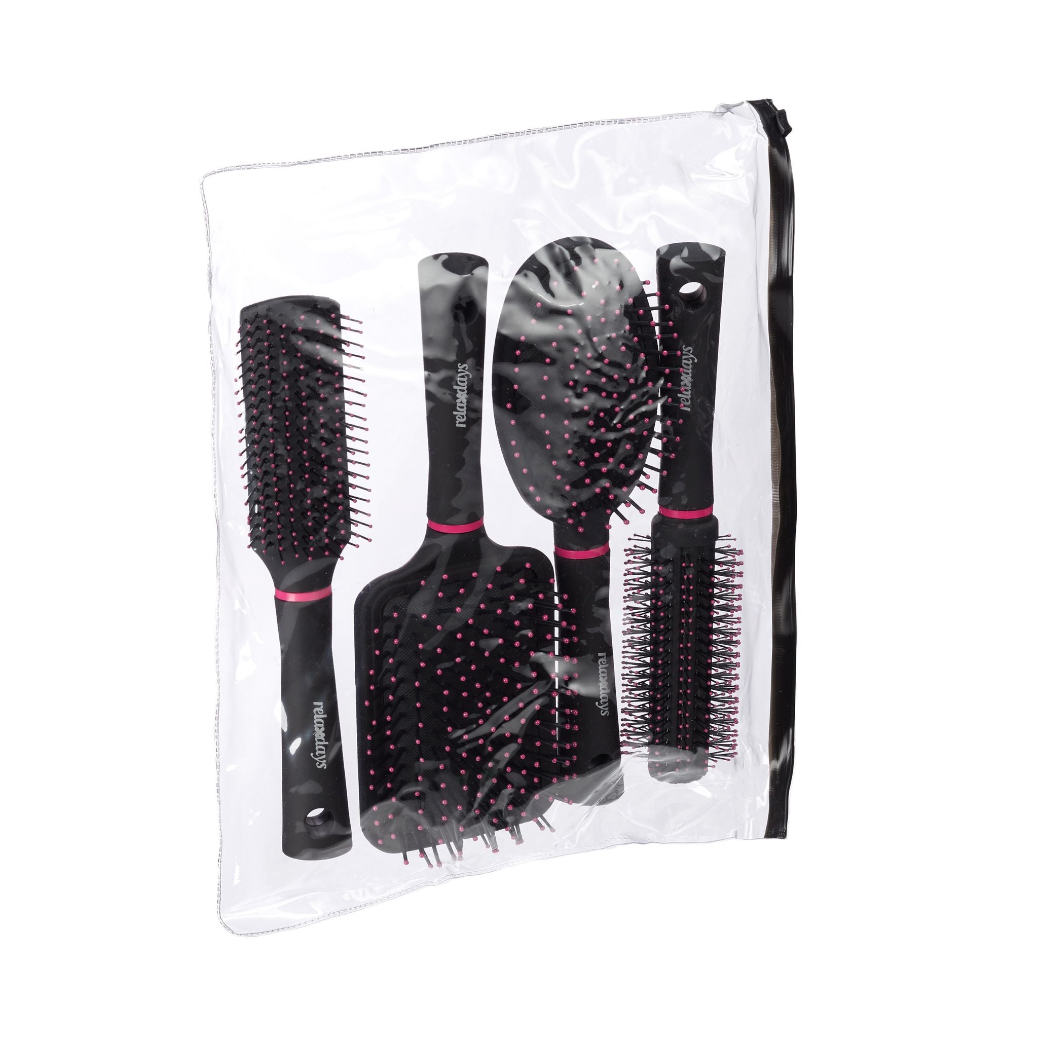 Haarbürste 4er-Set Pink-Schwarz von Relaxdays