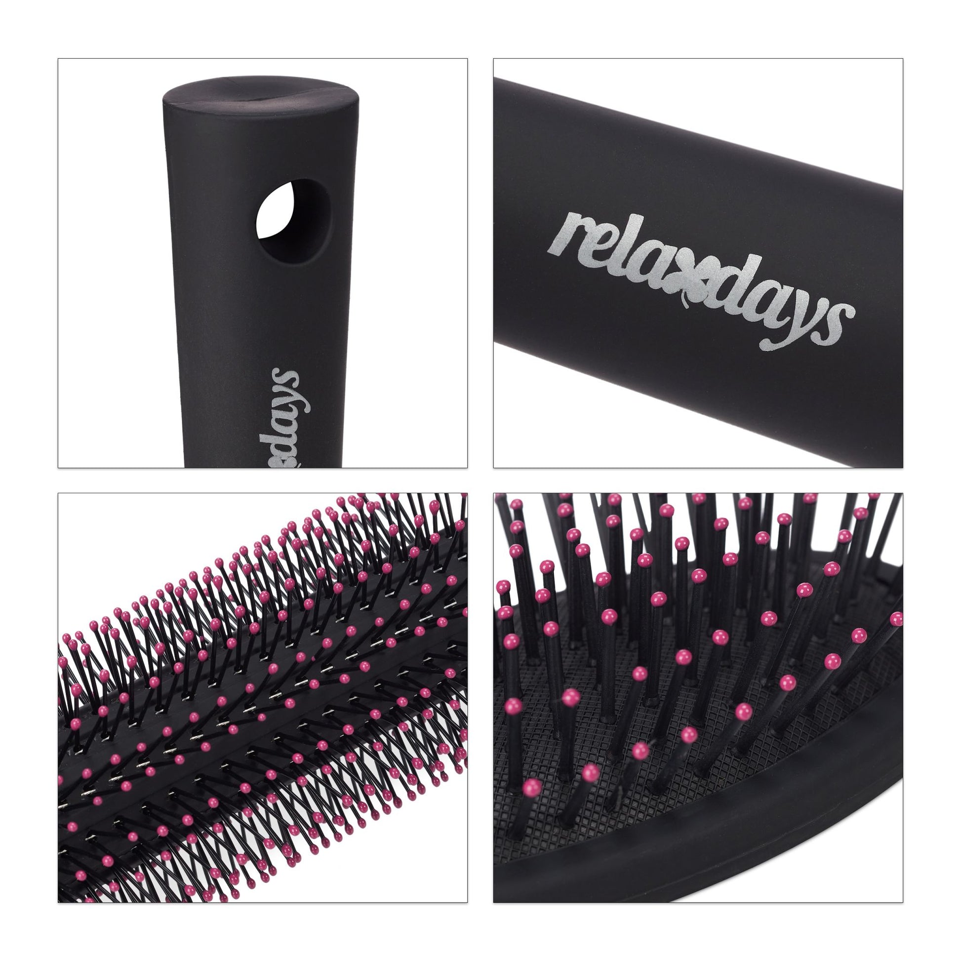Haarbürste 4er-Set Pink-Schwarz von Relaxdays