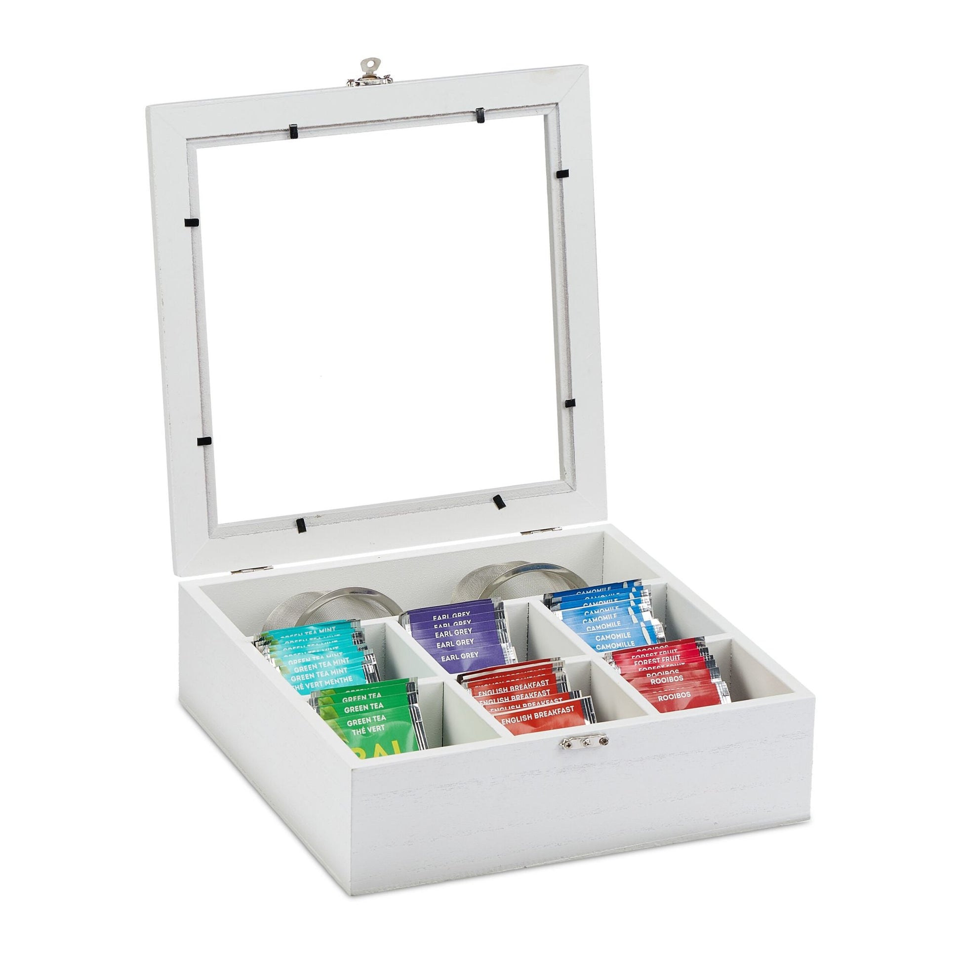 Teebox in Holzoptik Weiss-Silber-Transparent von Relaxdays