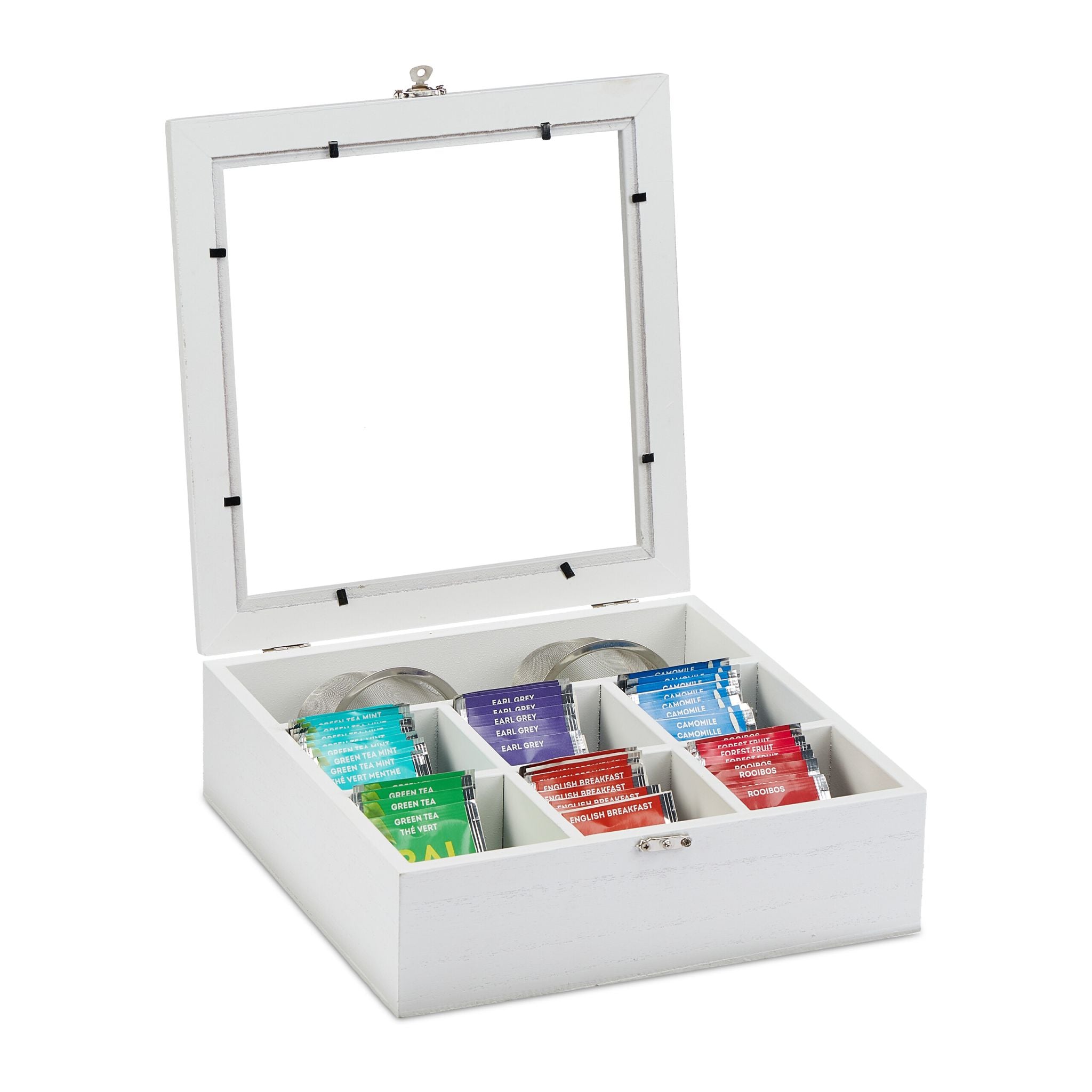 Teebox in Holzoptik Weiss-Silber-Transparent von Relaxdays