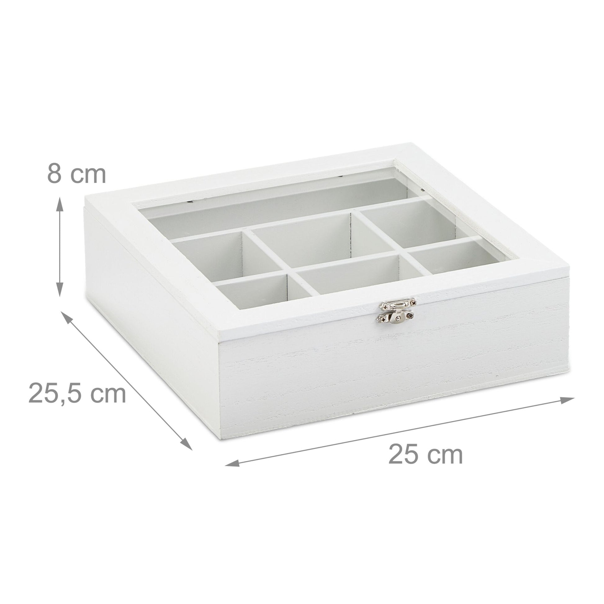 Teebox in Holzoptik Weiss-Silber-Transparent von Relaxdays