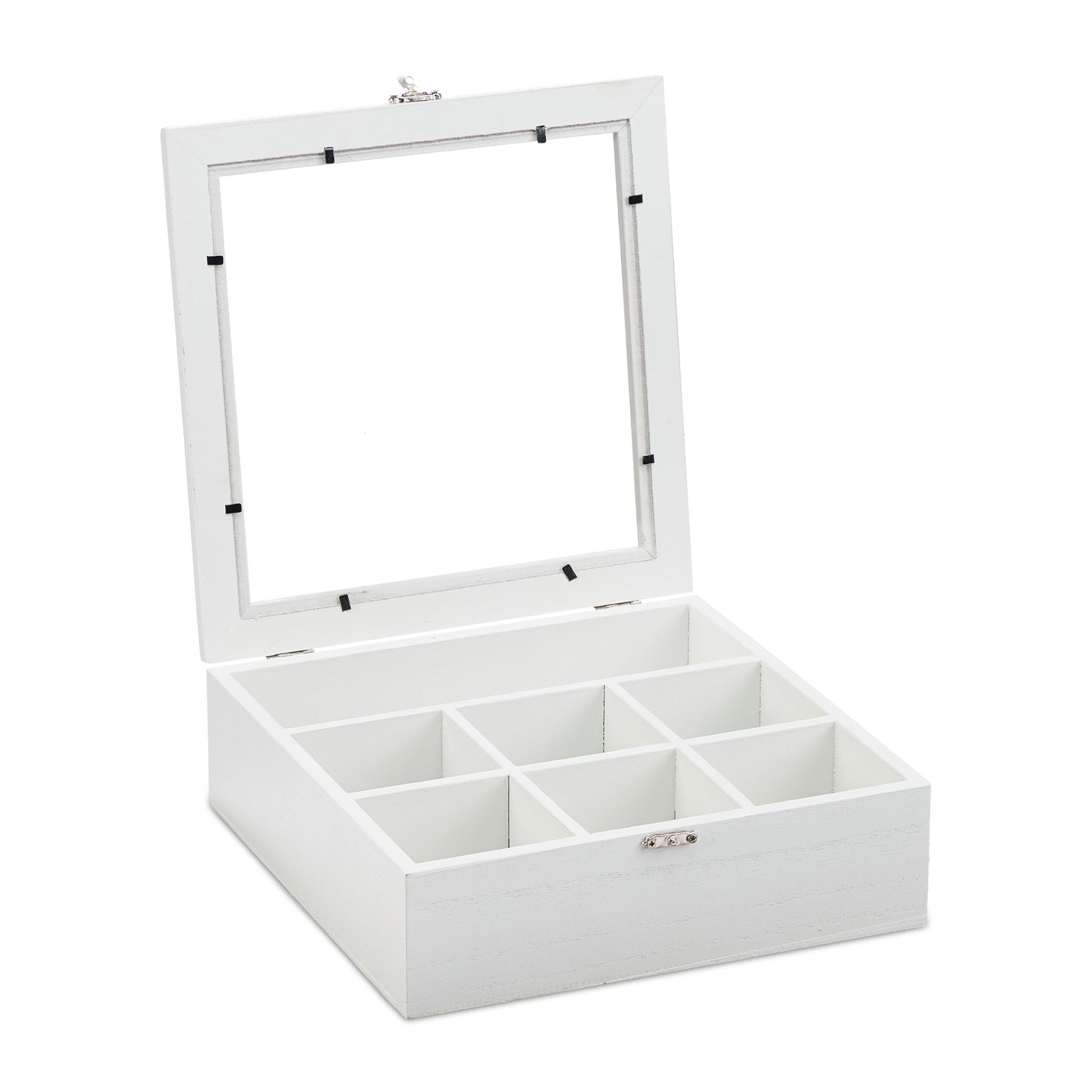 Teebox in Holzoptik Weiss-Silber-Transparent von Relaxdays