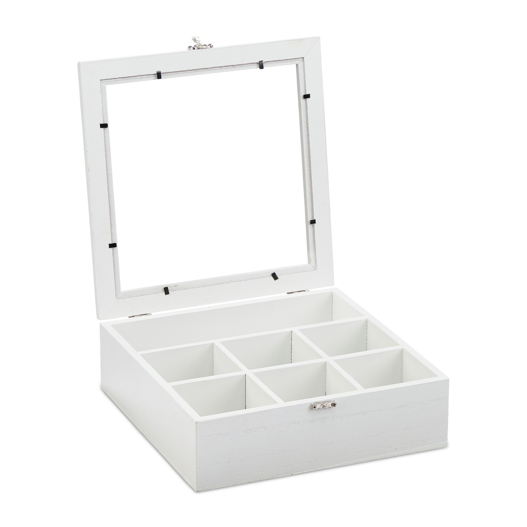 Teebox in Holzoptik Weiss-Silber-Transparent von Relaxdays
