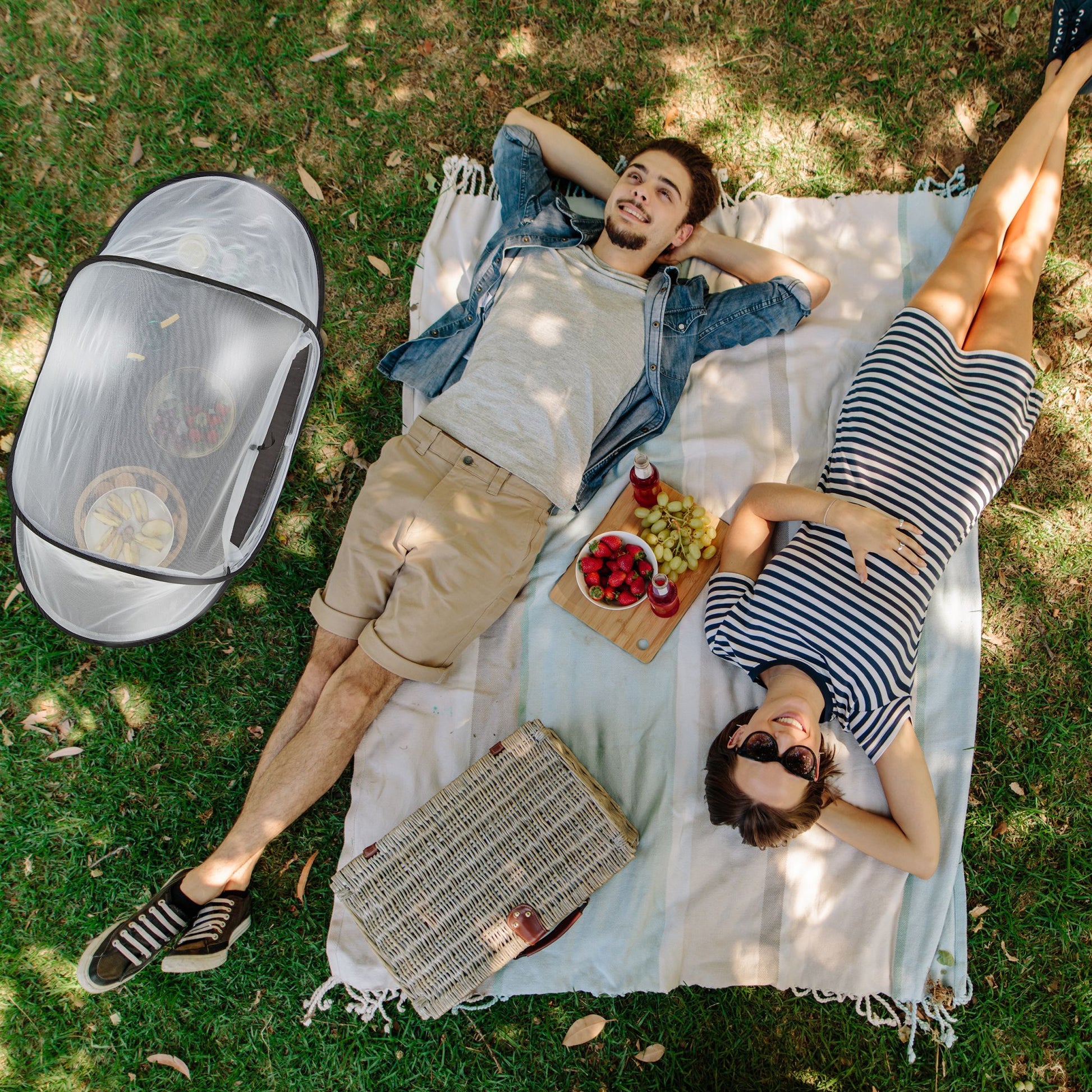Fliegenhaube für Lebensmittel Weiss-Schwarz von Relaxdays