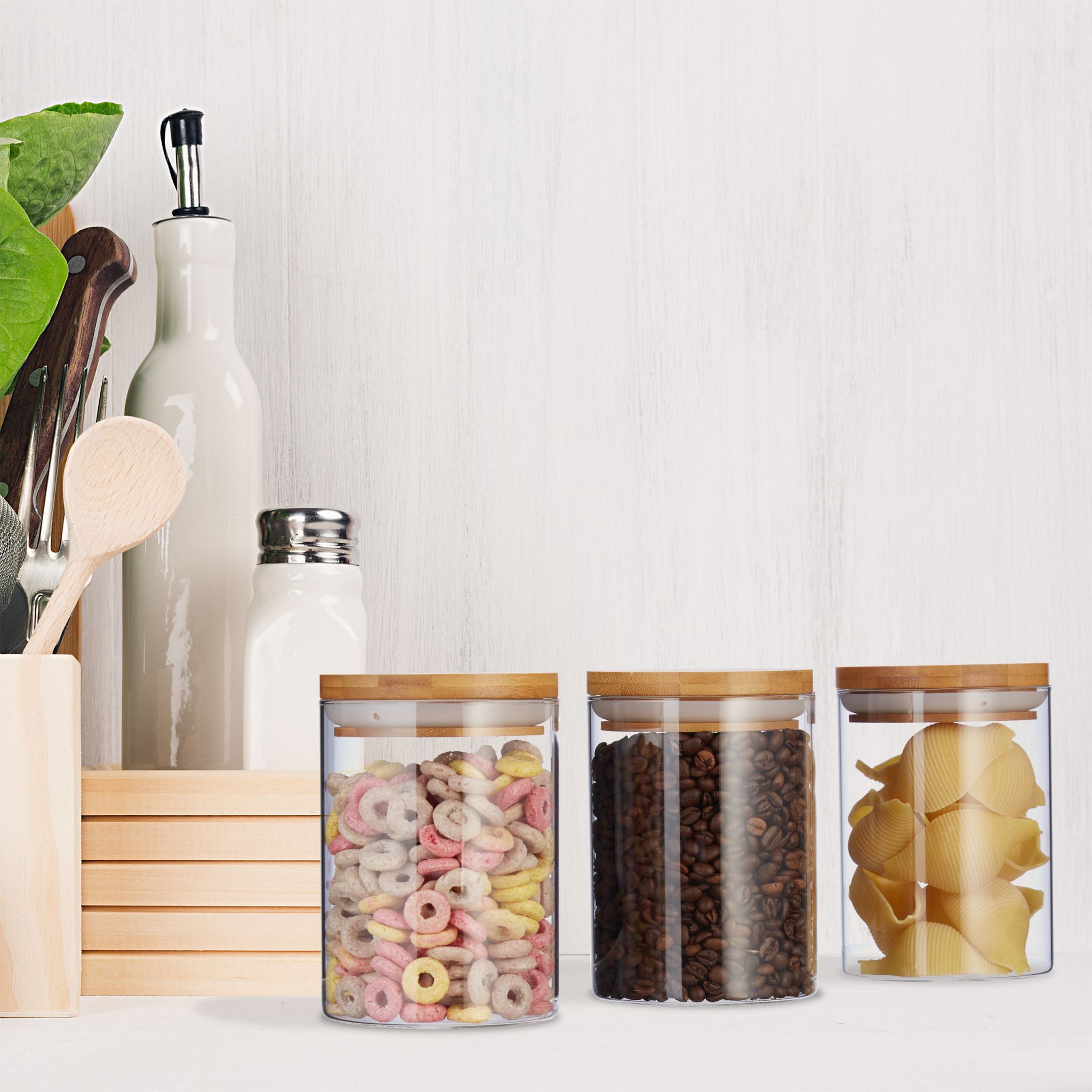 Vorratsdosen Glas 600ml 3er-Set Hellbraun-Transparent
