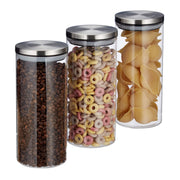 Vorratsglas 3er-Set je 1,3L Silber-Transparent von Relaxdays