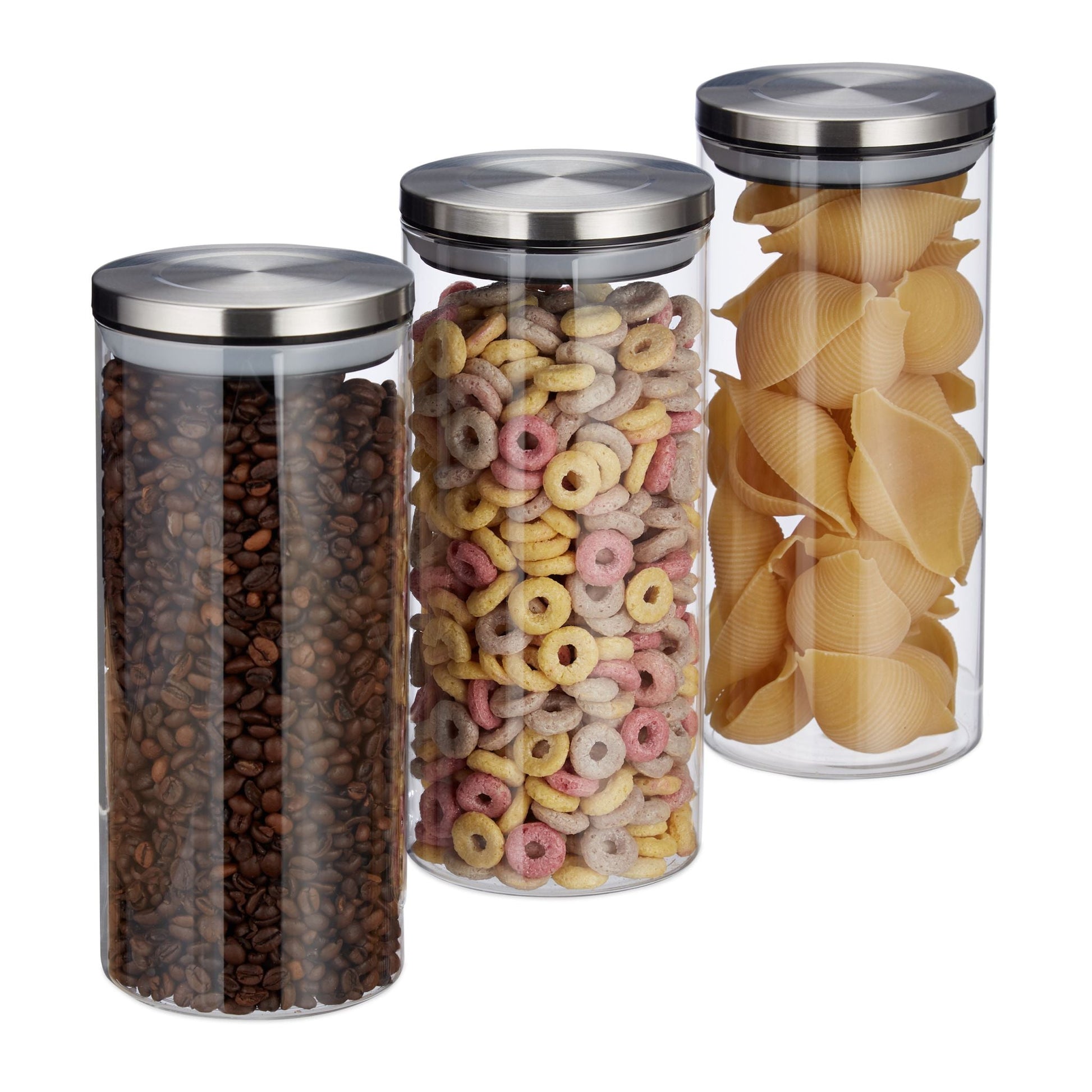 Vorratsglas 3er-Set je 1,3L Silber-Transparent von Relaxdays