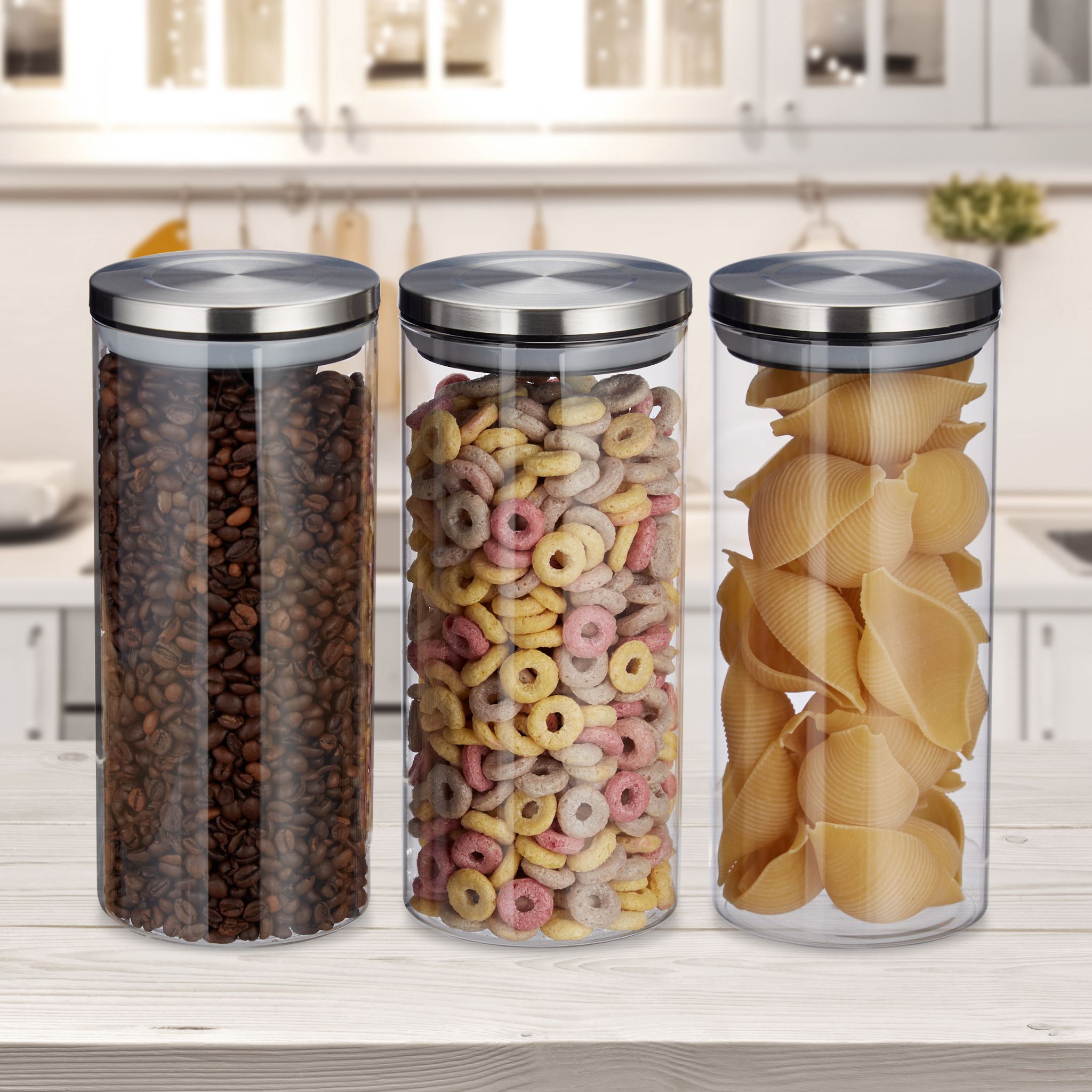 Vorratsglas 3er-Set je 1,3L Silber-Transparent von Relaxdays