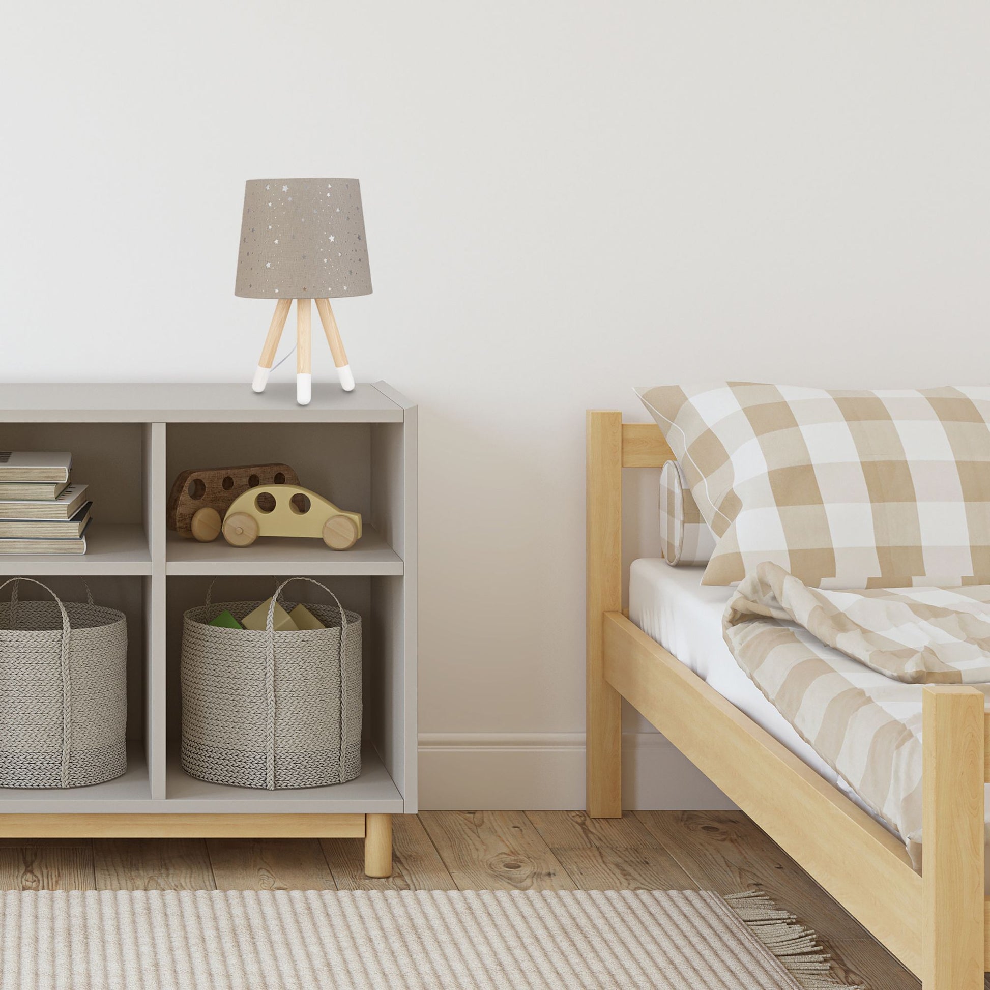 Tischlampe Kinderzimmer Sterne Weiss-Hellbraun-Grau von Relaxdays
