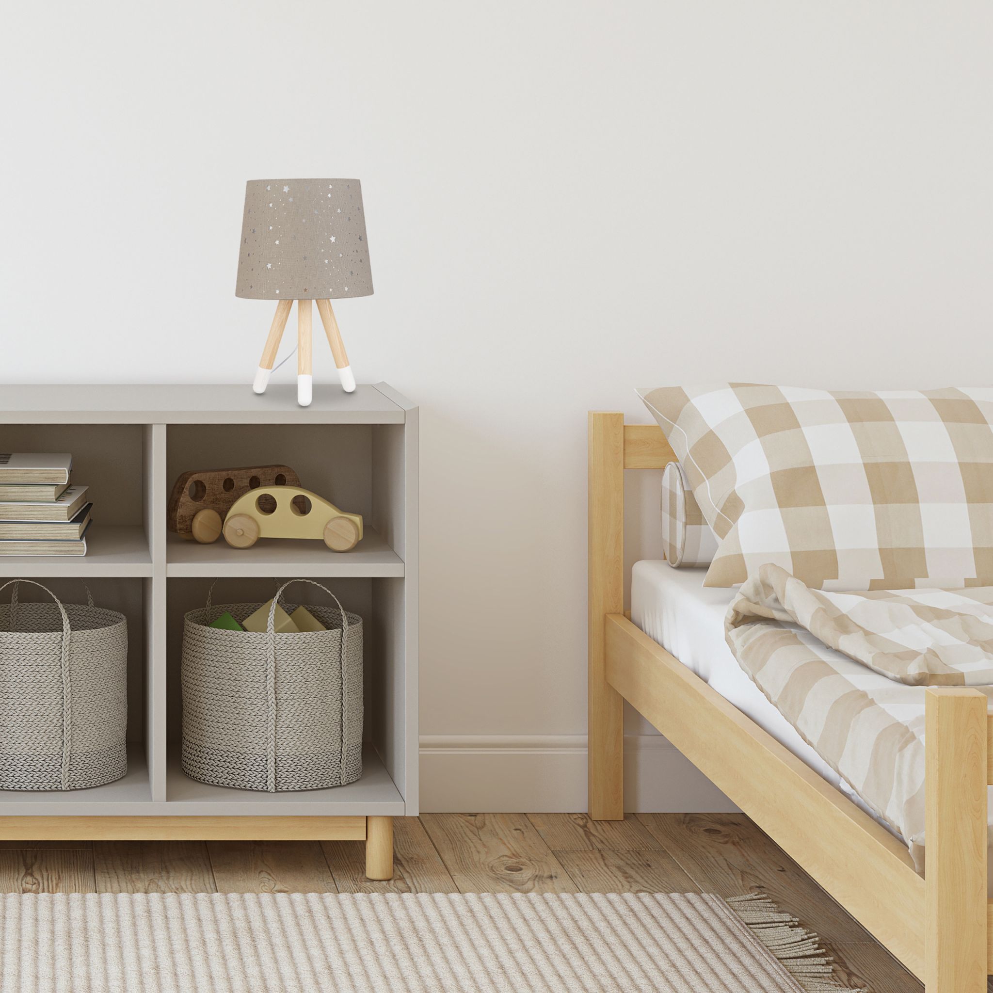 Tischlampe Kinderzimmer Sterne Weiss-Hellbraun-Grau von Relaxdays