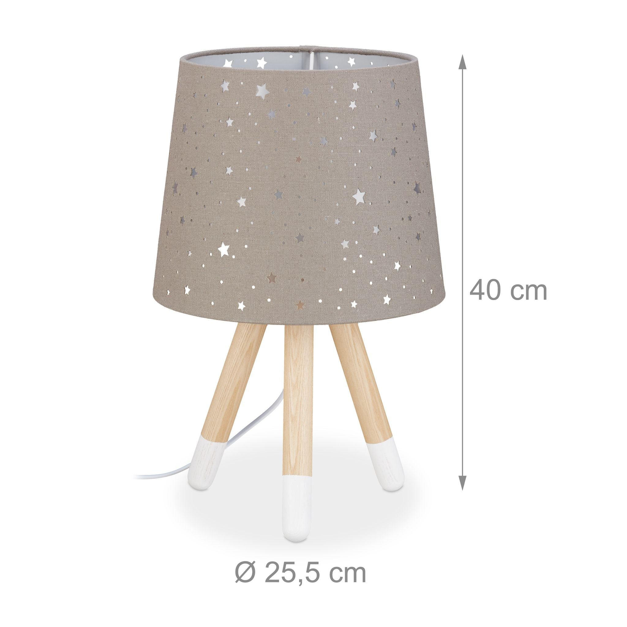 Tischlampe Kinderzimmer Sterne Weiss-Hellbraun-Grau von Relaxdays