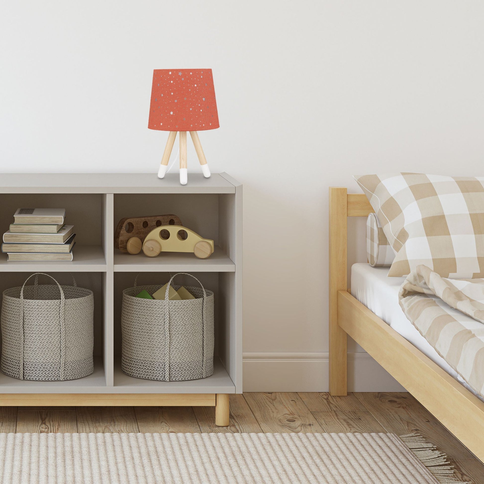 Tischlampe Kinderzimmer Sterne Weiss-Hellbraun-Rosa von Relaxdays
