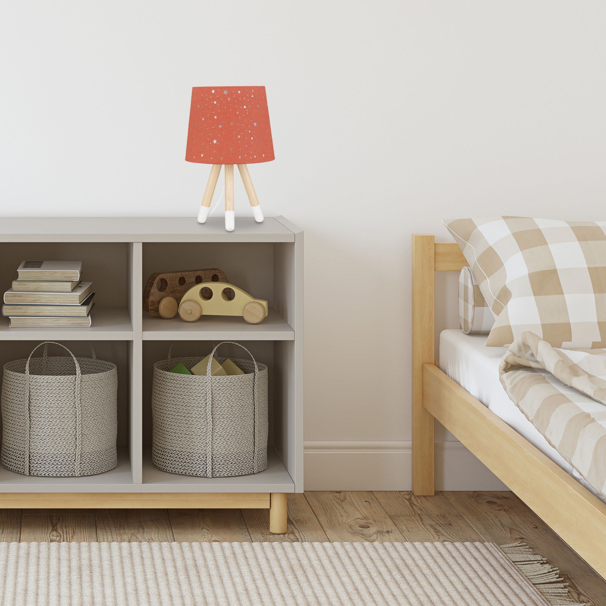 Tischlampe Kinderzimmer Sterne Weiss-Hellbraun-Rosa von Relaxdays
