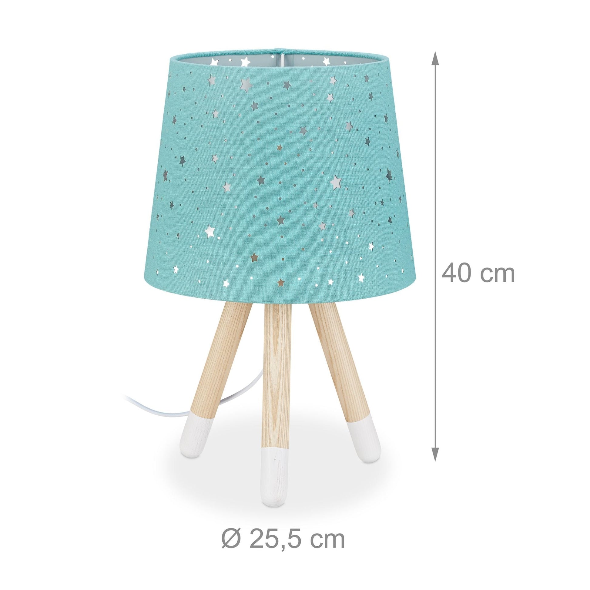 Tischlampe Kinderzimmer Sterne Weiss-Hellbraun-Türkis von Relaxdays