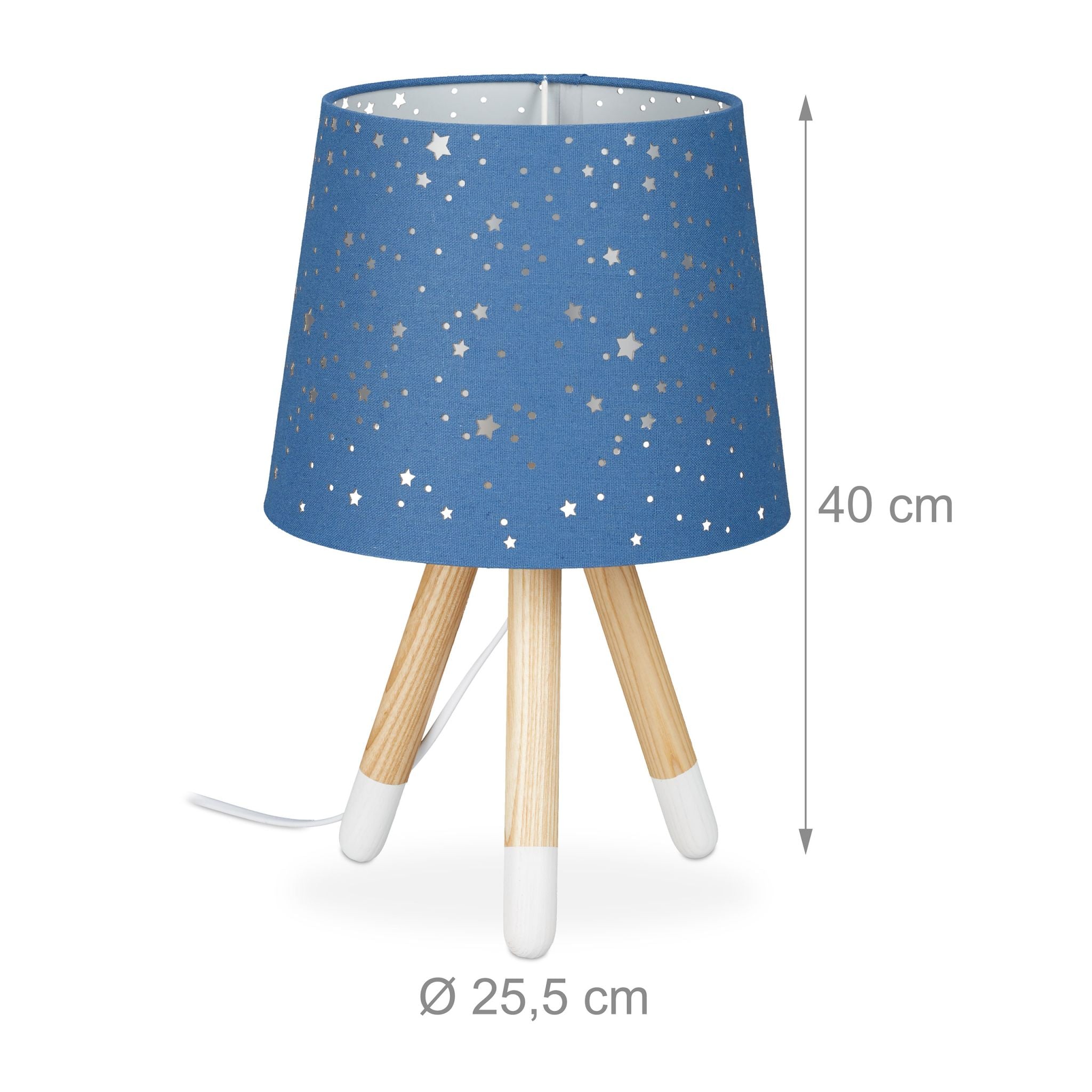 Tischlampe Kinderzimmer Sterne Weiss-Dunkelblau-Hellbraun von Relaxdays