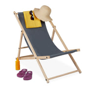 Liegestuhl Holz klappbar Anthrazit-Hellbraun von Relaxdays
