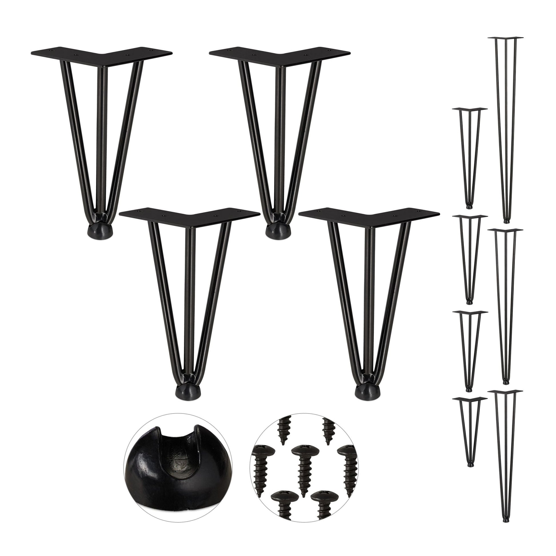 Hairpin Legs mit 3 Streben 4er-Set Schwarz von Relaxdays