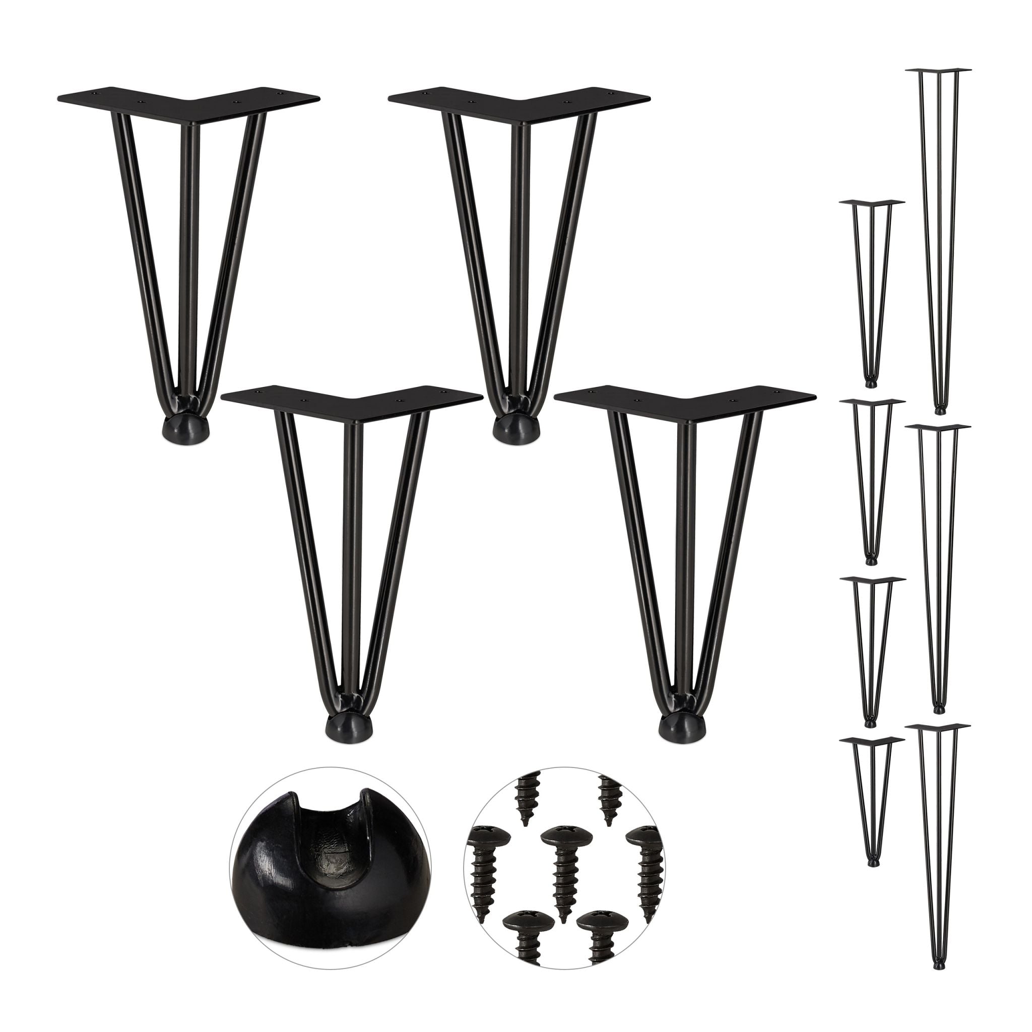 Hairpin Legs mit 3 Streben 4er-Set Schwarz von Relaxdays