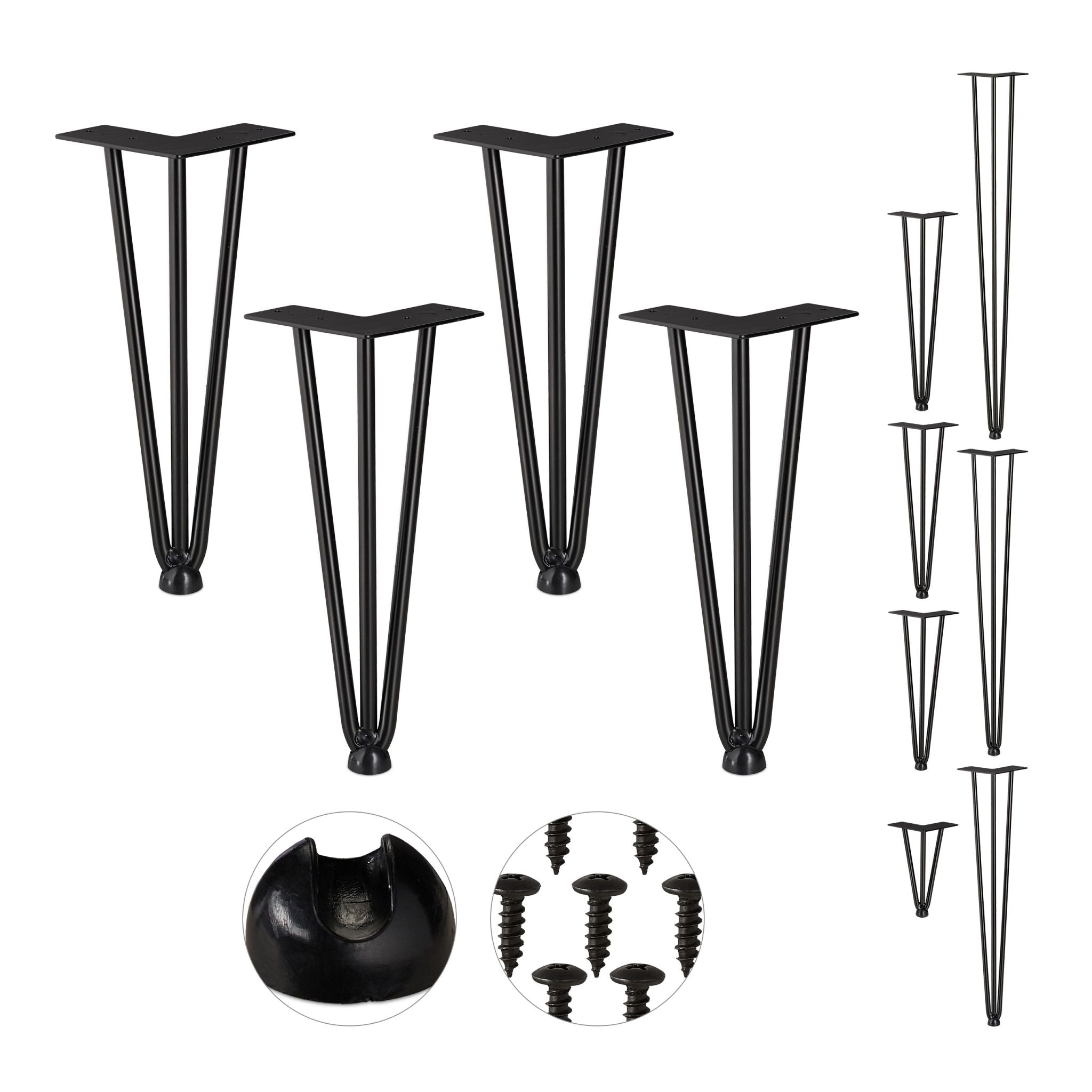 Hairpin Legs mit 3 Streben 4er-Set Schwarz von Relaxdays