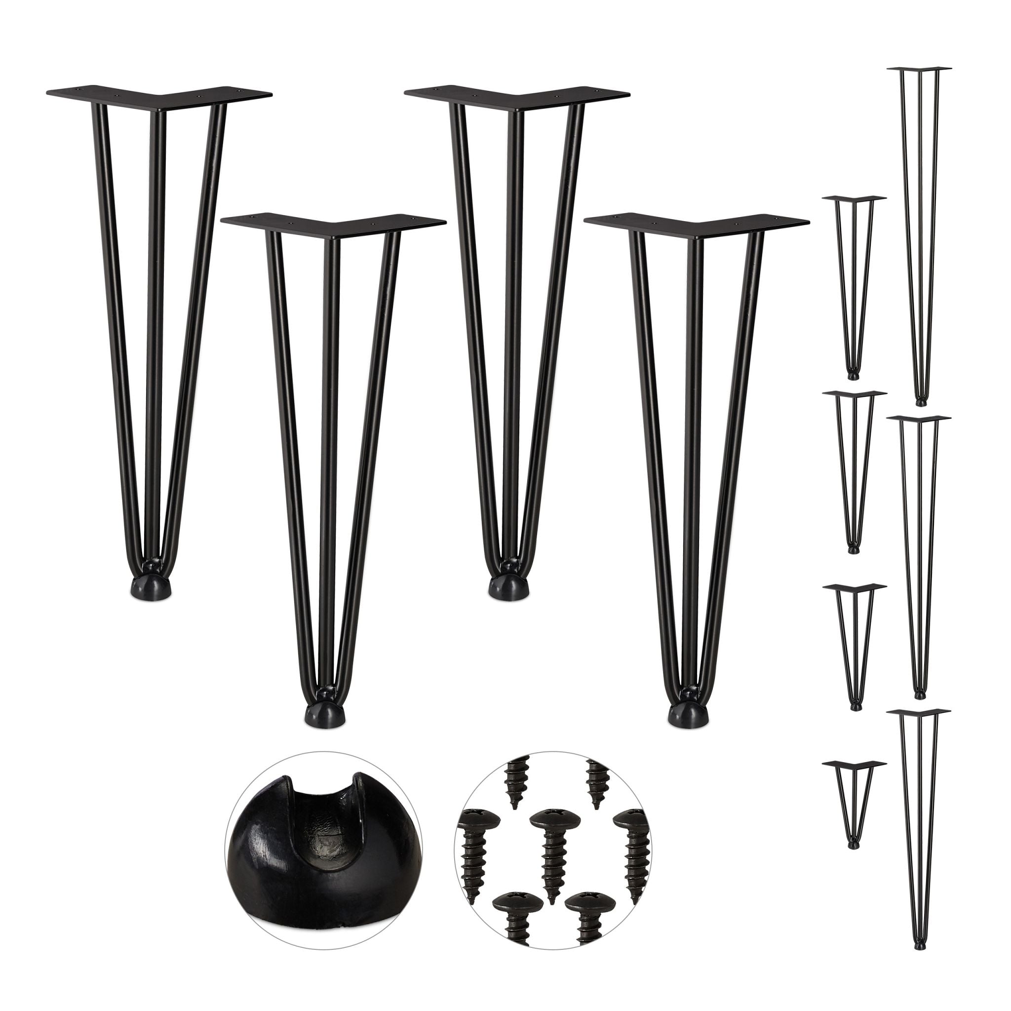 Hairpin Legs mit 3 Streben 4er-Set Schwarz von Relaxdays