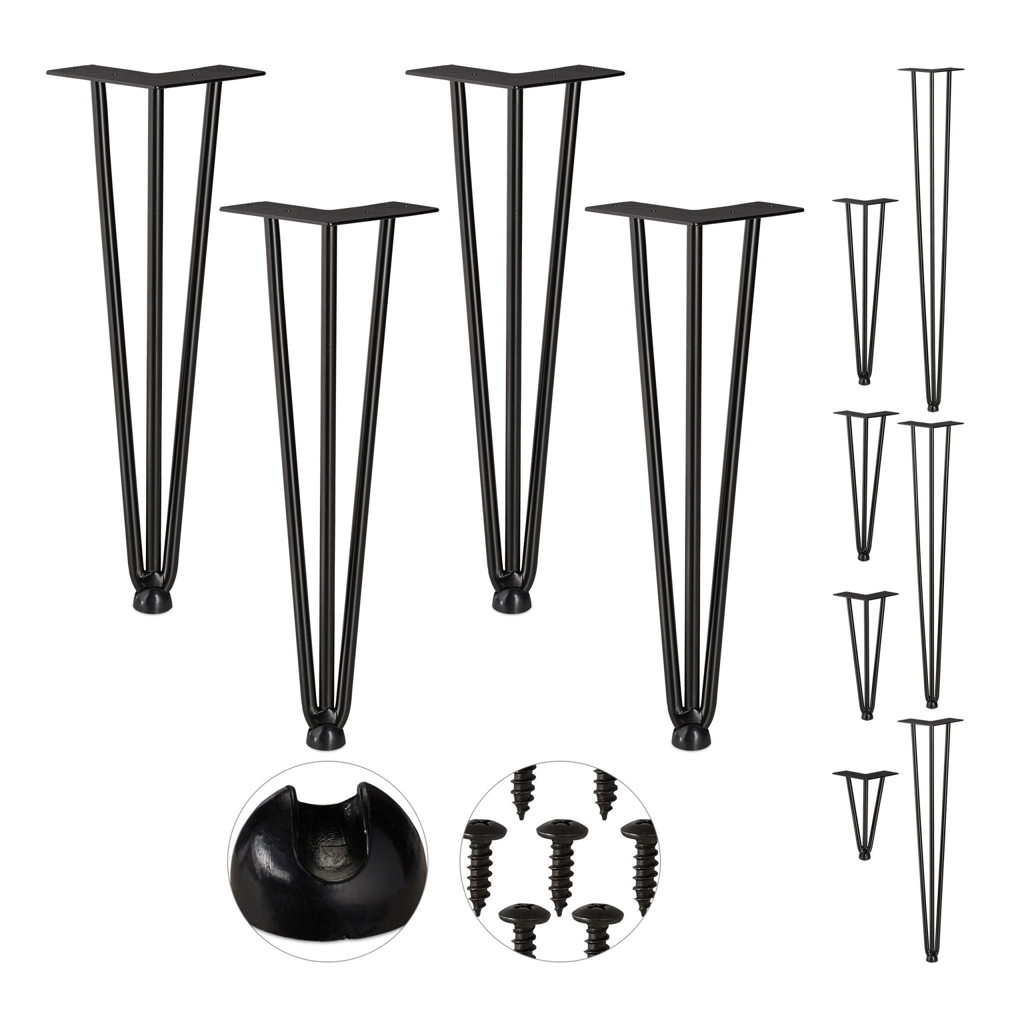 Hairpin Legs mit 3 Streben 4er-Set Schwarz von Relaxdays