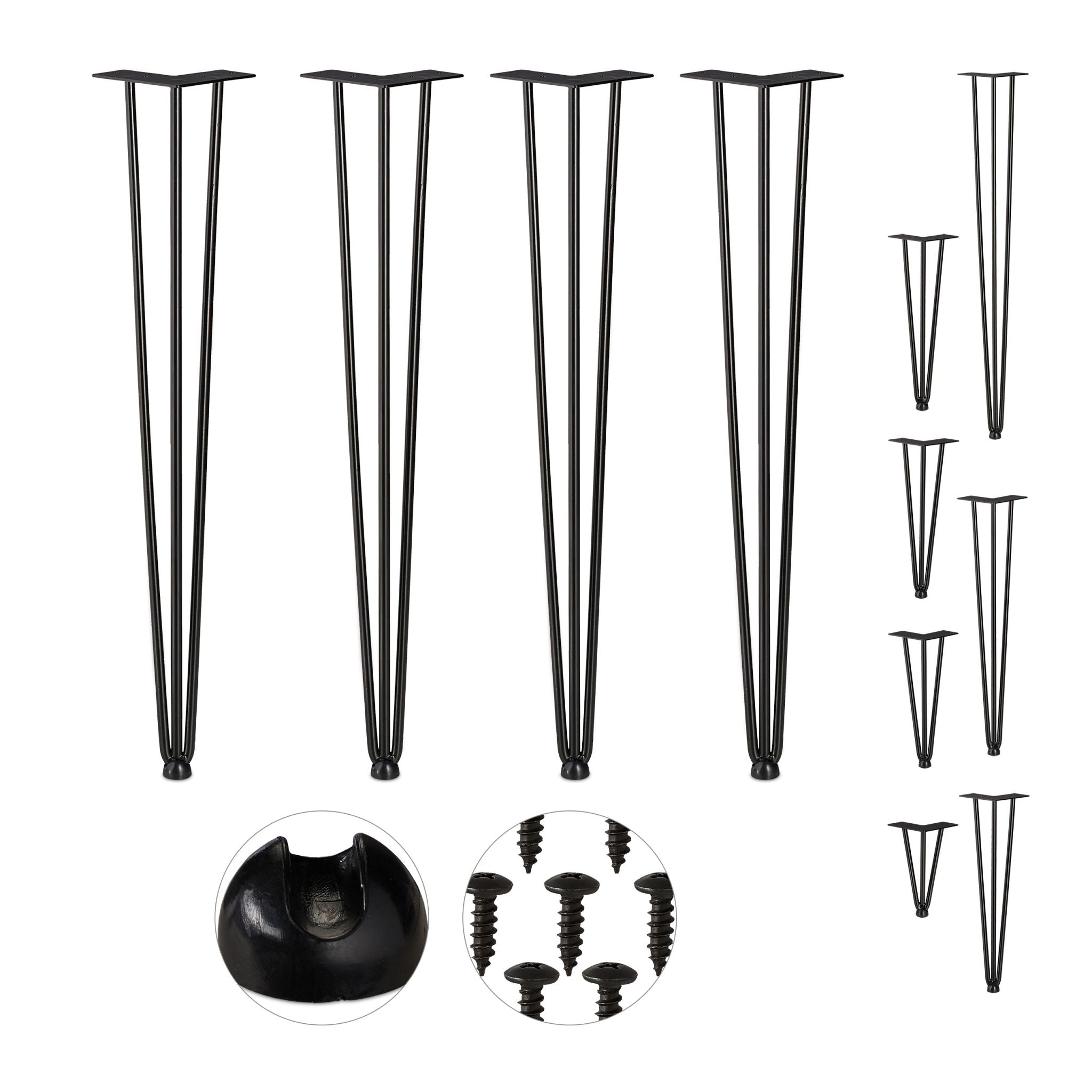 Hairpin Legs mit 3 Streben 4er-Set Schwarz von Relaxdays