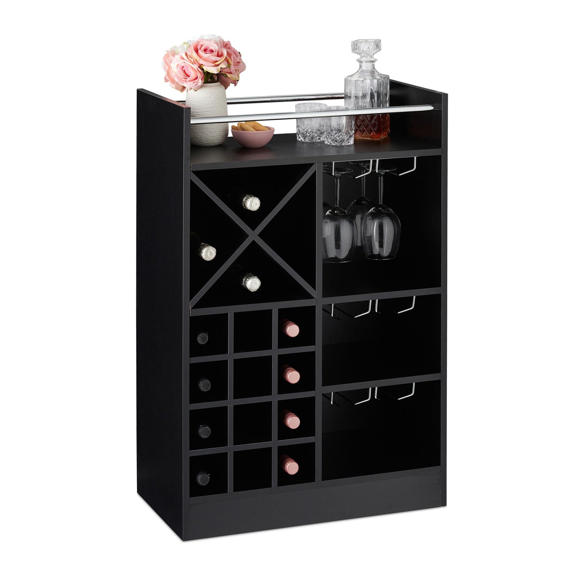 Grosses Weinregal mit Weinglashalter Schwarz-Silber von Relaxdays